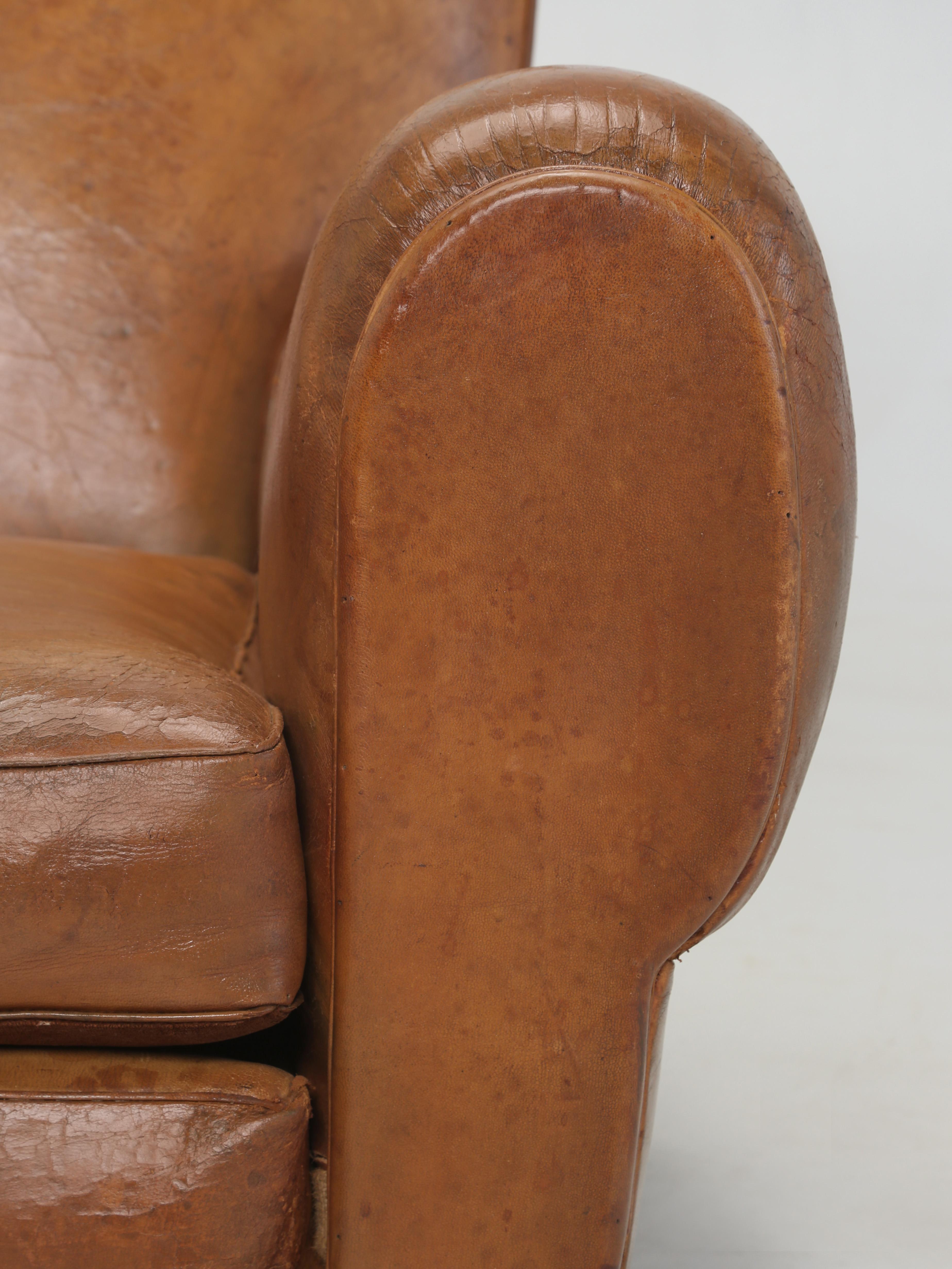 French Leather Club Chair Moustache Design Restored Internally Original Leather 3