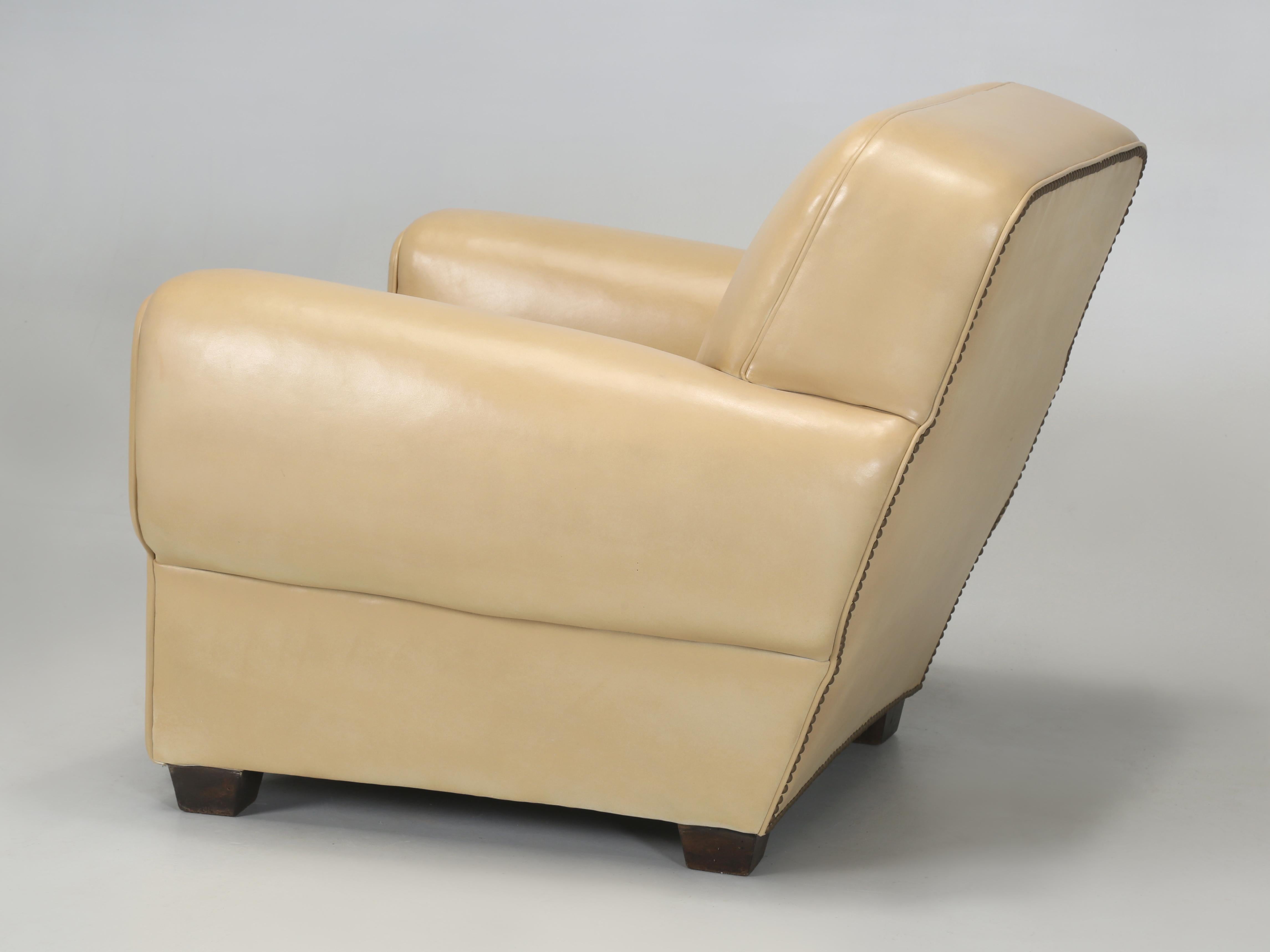French Leather Club Chair Properly Restored from Frame Up. Horsehair, Coco Fiber For Sale 4