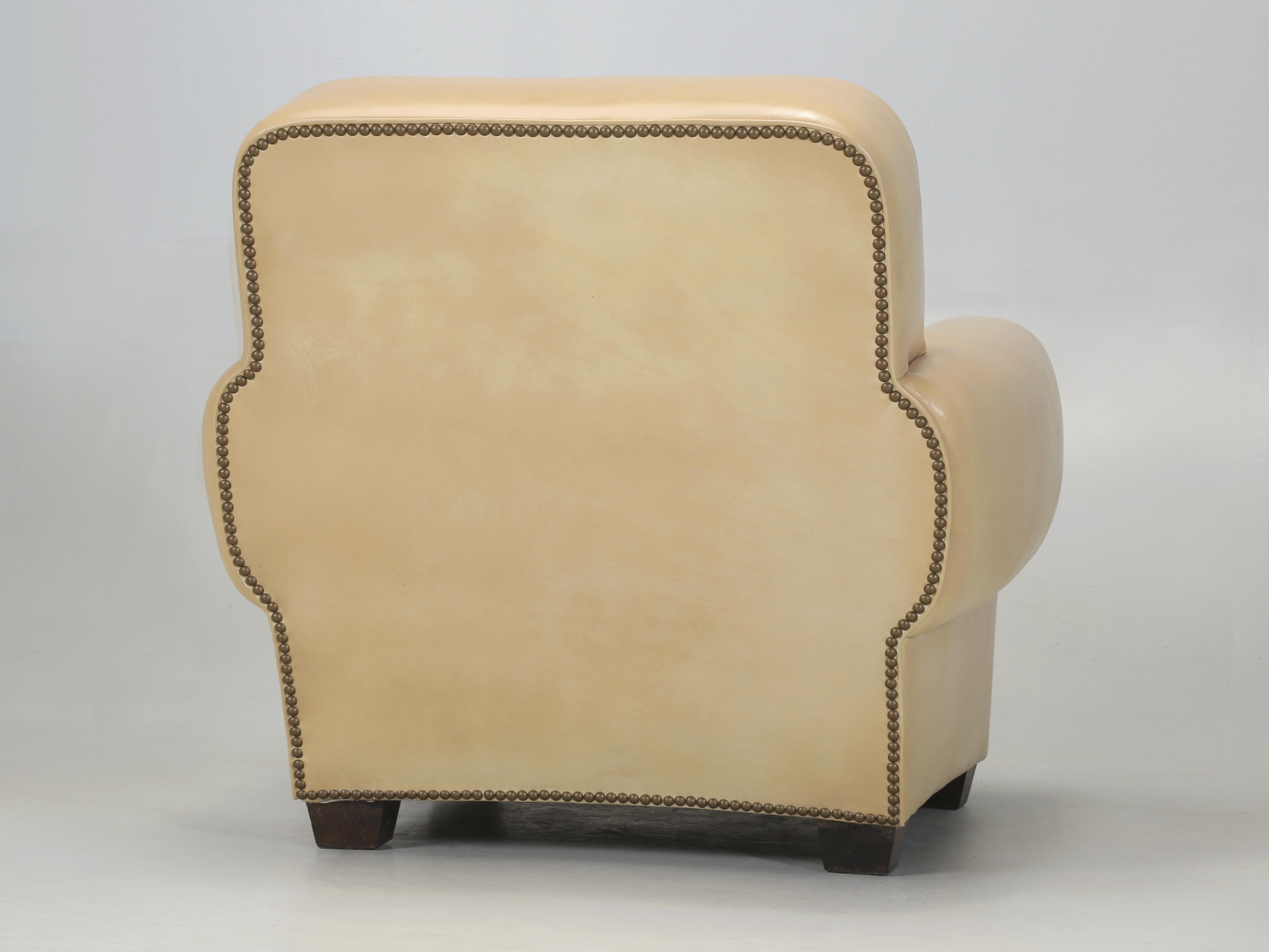 French Leather Club Chair Properly Restored from Frame Up. Horsehair, Coco Fiber For Sale 5