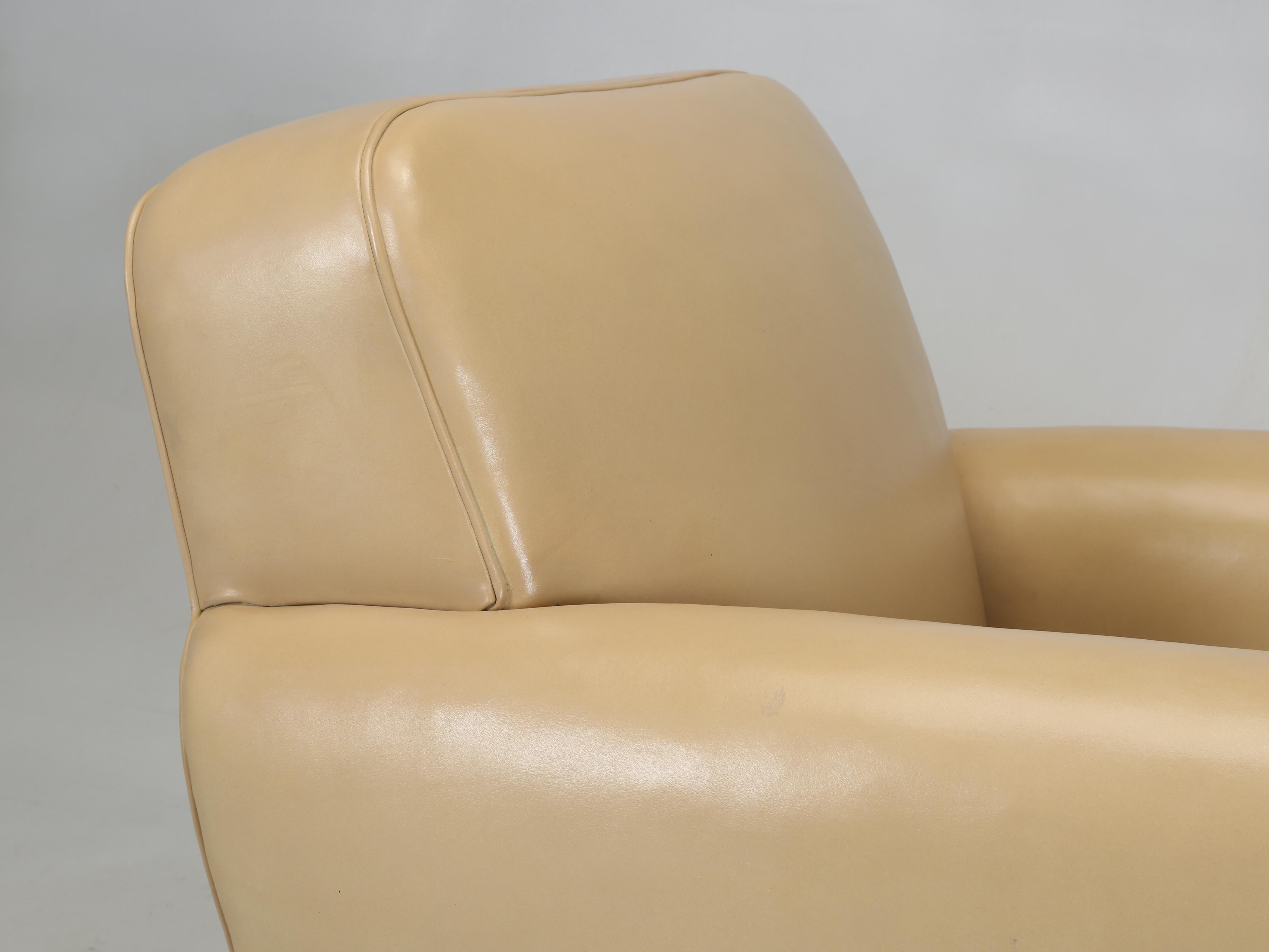Art Deco French Leather Club Chair Properly Restored from Frame Up. Horsehair, Coco Fiber For Sale