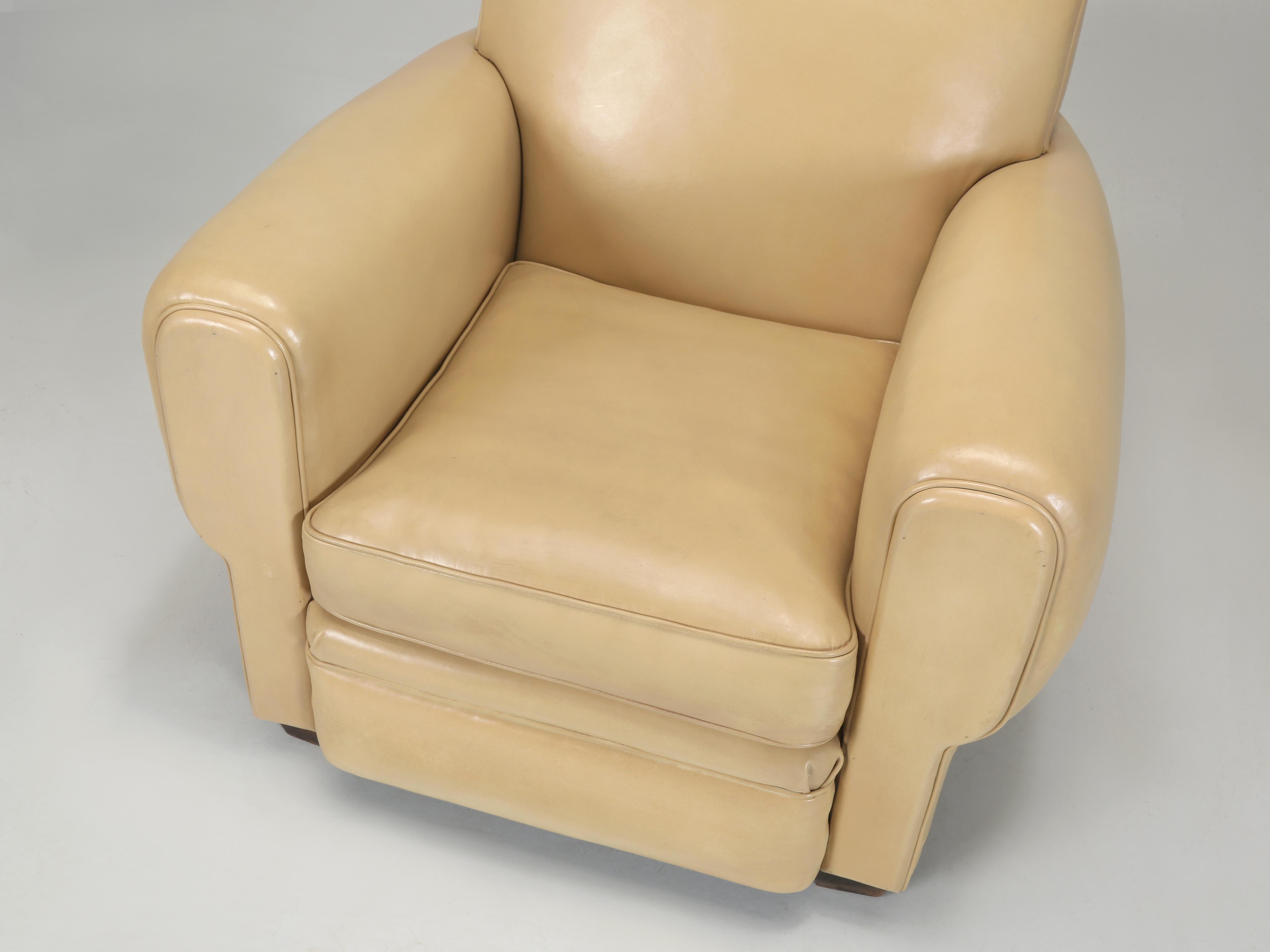 Dyed French Leather Club Chair Properly Restored from Frame Up. Horsehair, Coco Fiber For Sale