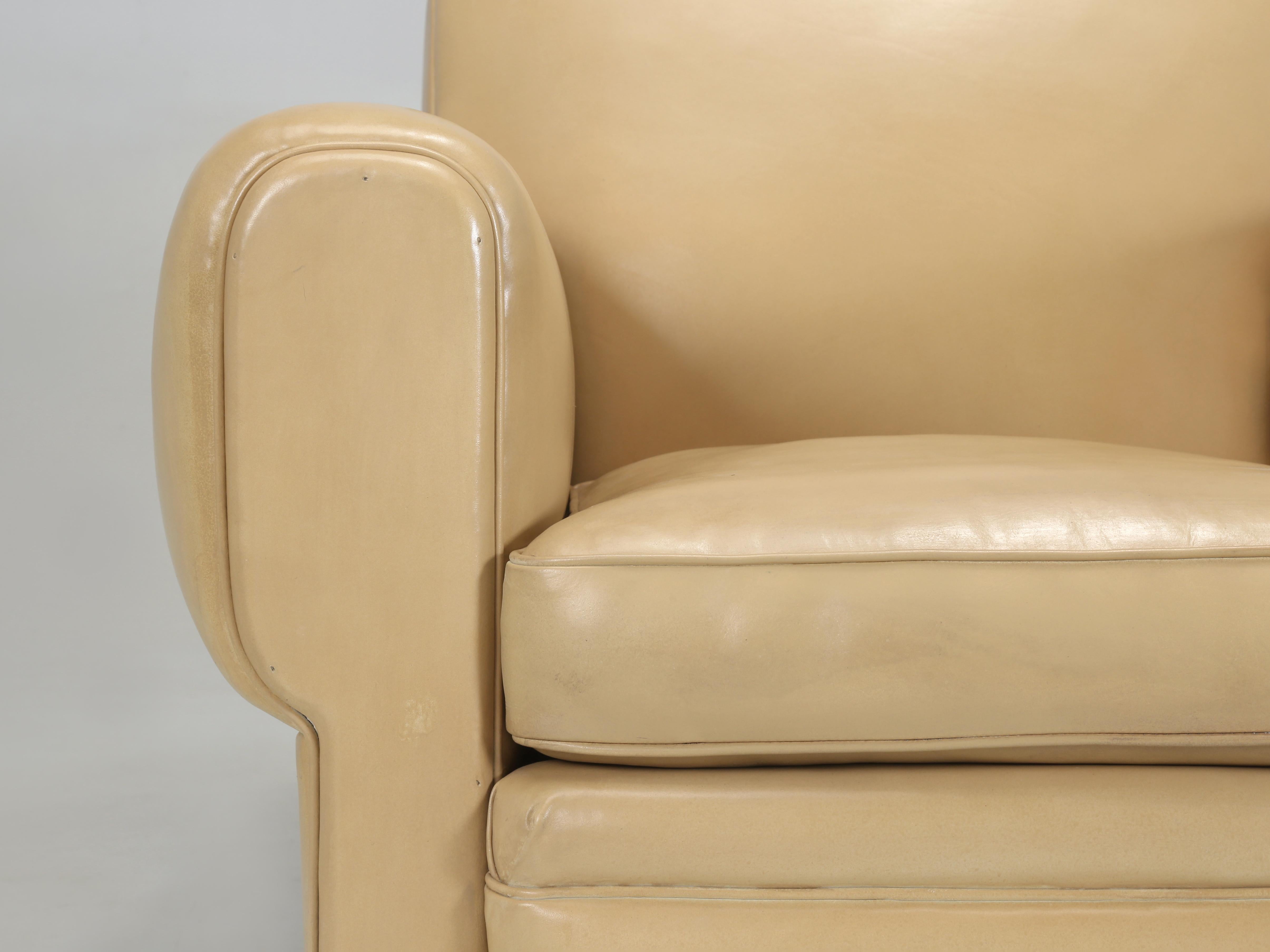 French Leather Club Chair Properly Restored from Frame Up. Horsehair, Coco Fiber In Good Condition For Sale In Chicago, IL
