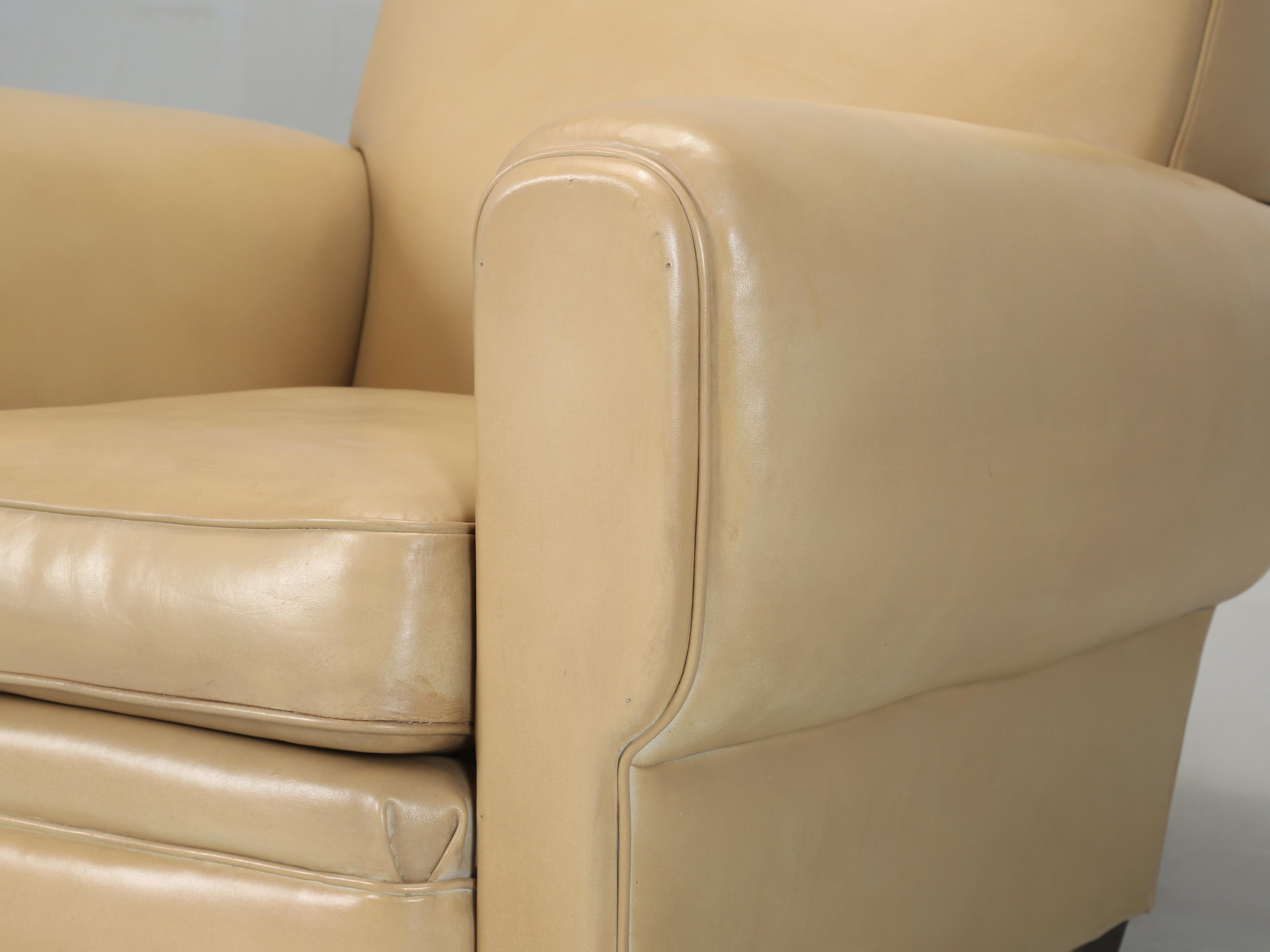 French Leather Club Chair Properly Restored from Frame Up. Horsehair, Coco Fiber For Sale 1