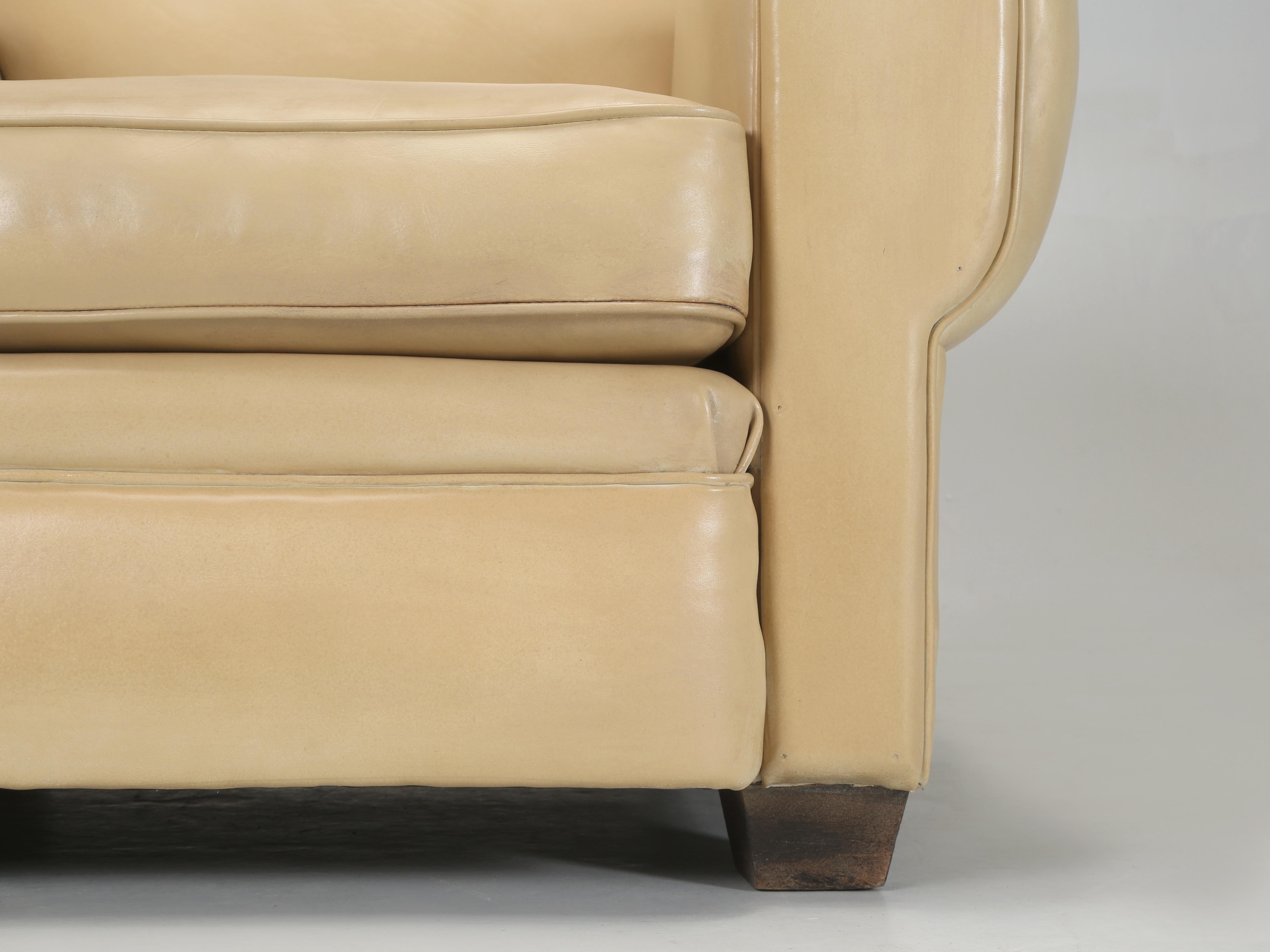 French Leather Club Chair Properly Restored from Frame Up. Horsehair, Coco Fiber For Sale 2