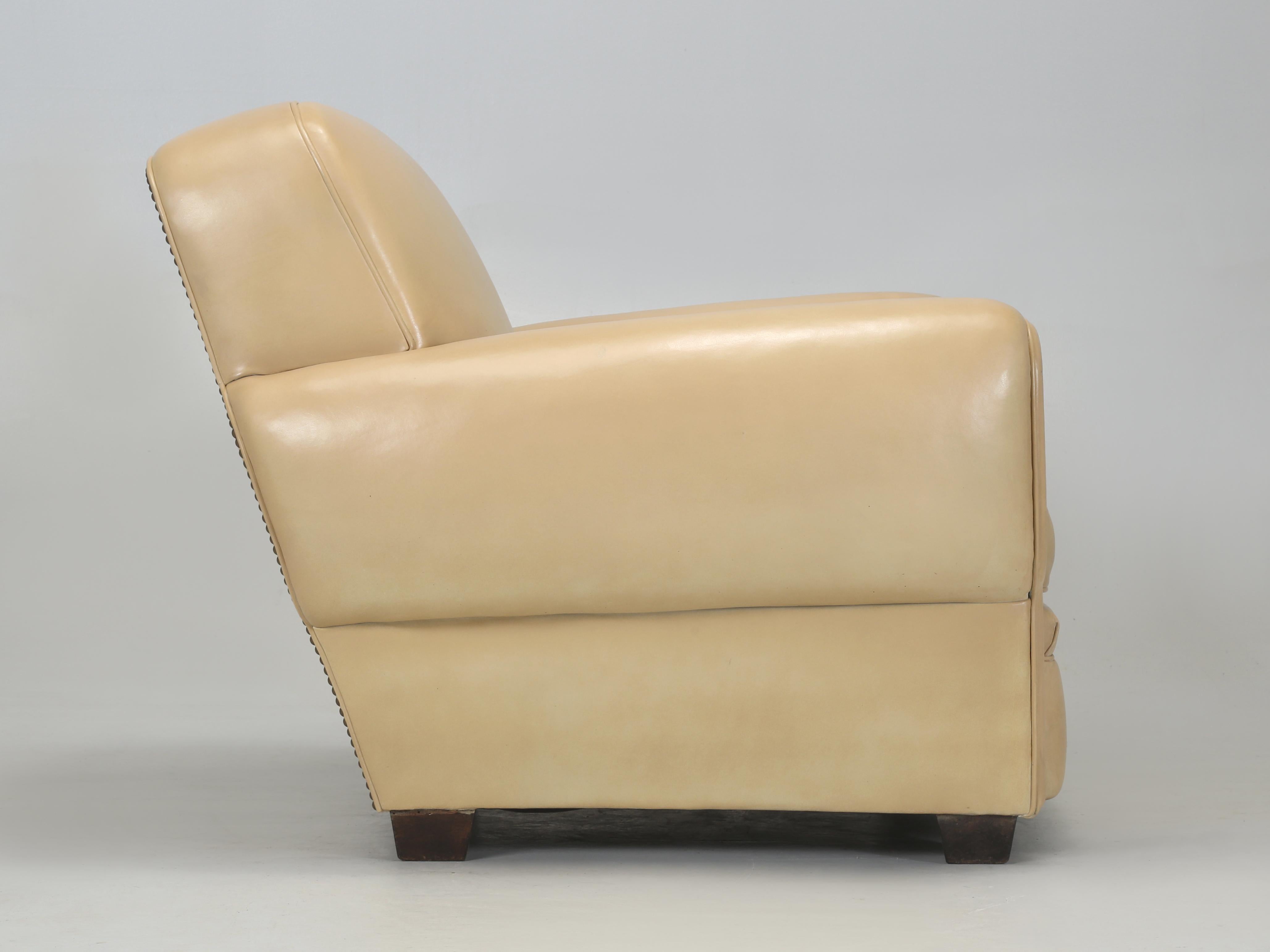 French Leather Club Chair Properly Restored from Frame Up. Horsehair, Coco Fiber For Sale 3