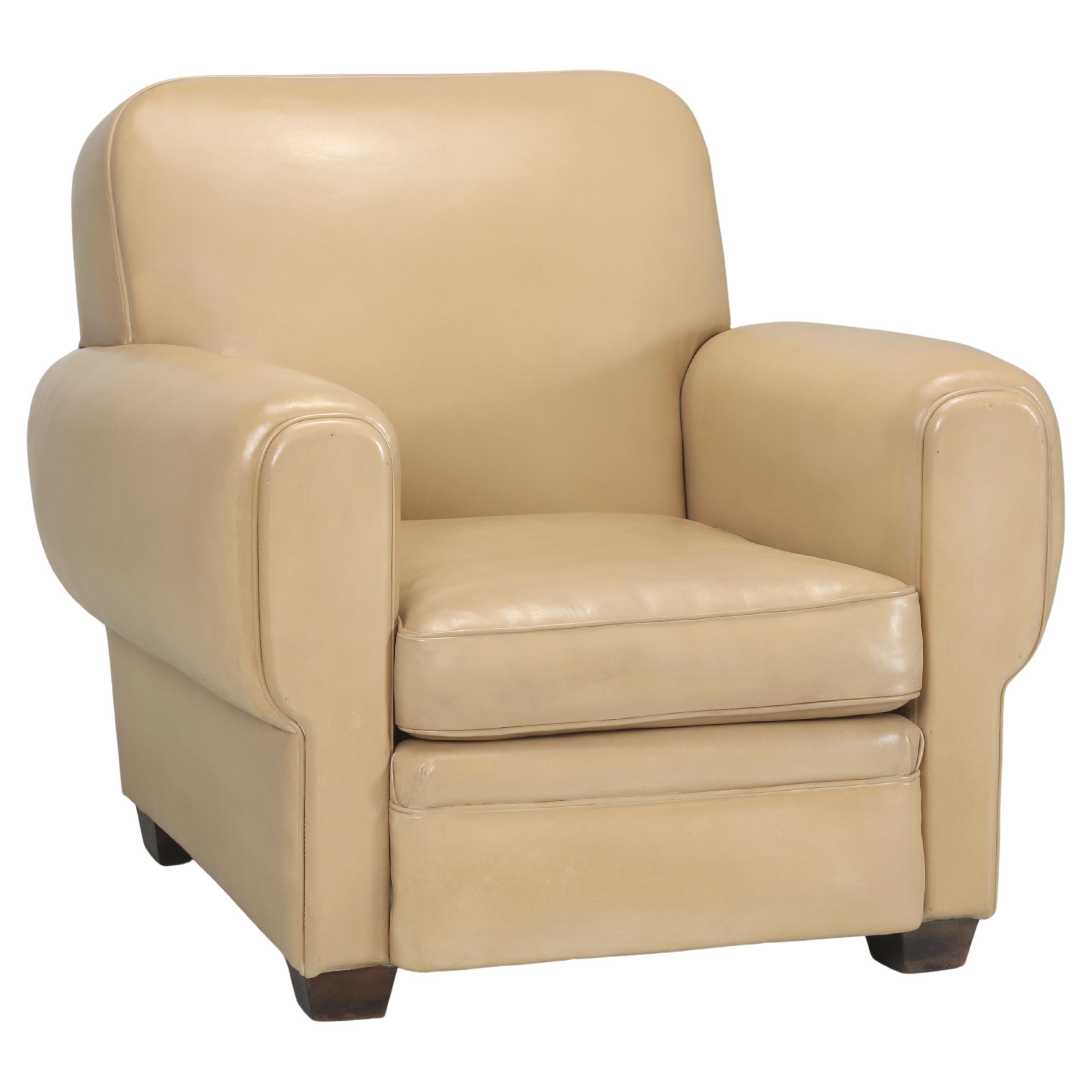 French Leather Club Chair Properly Restored from Frame Up. Horsehair, Coco Fiber