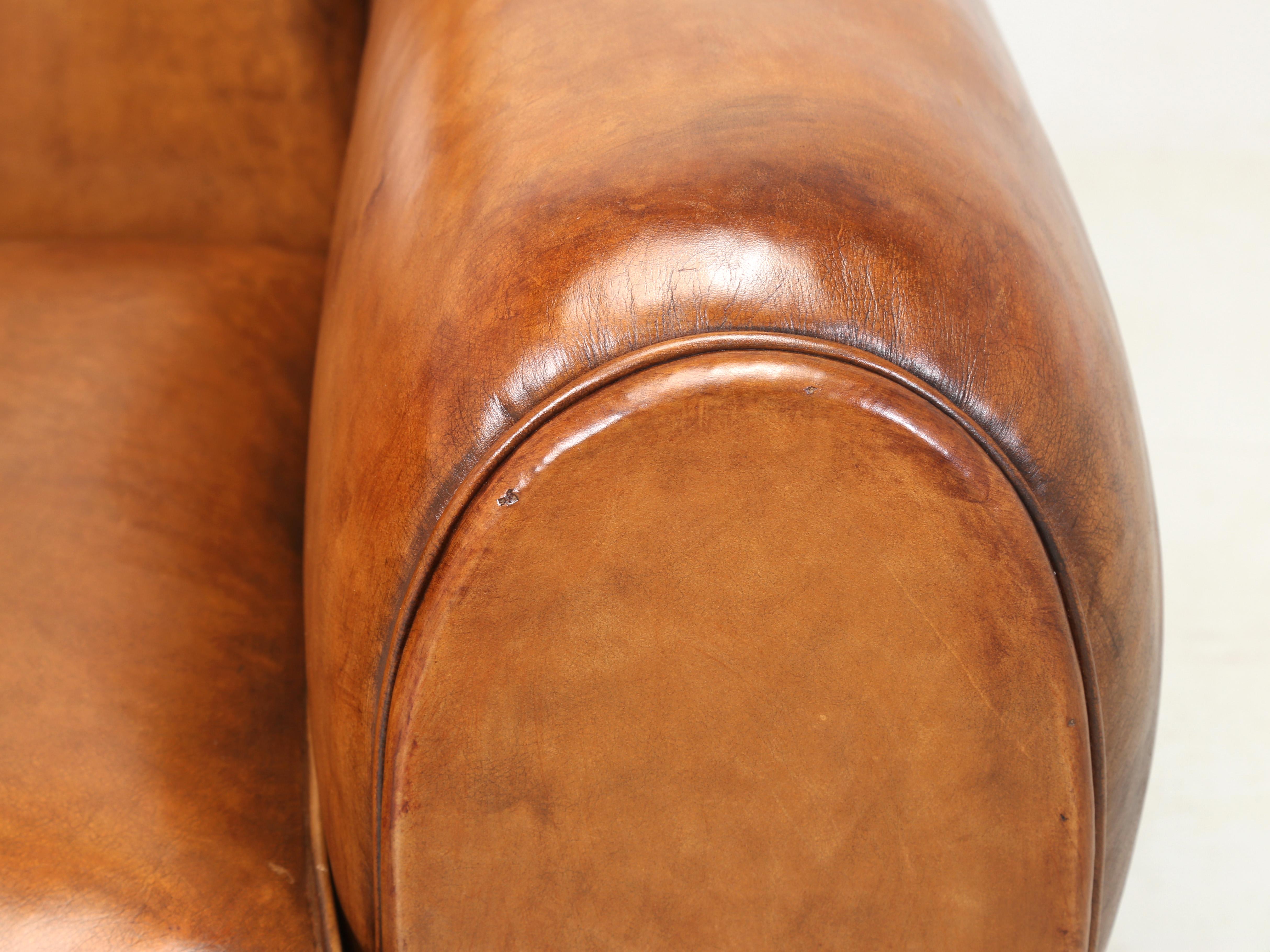 French Leather Club Chair Restored from the Ground Up with Horsehair Padding For Sale 2