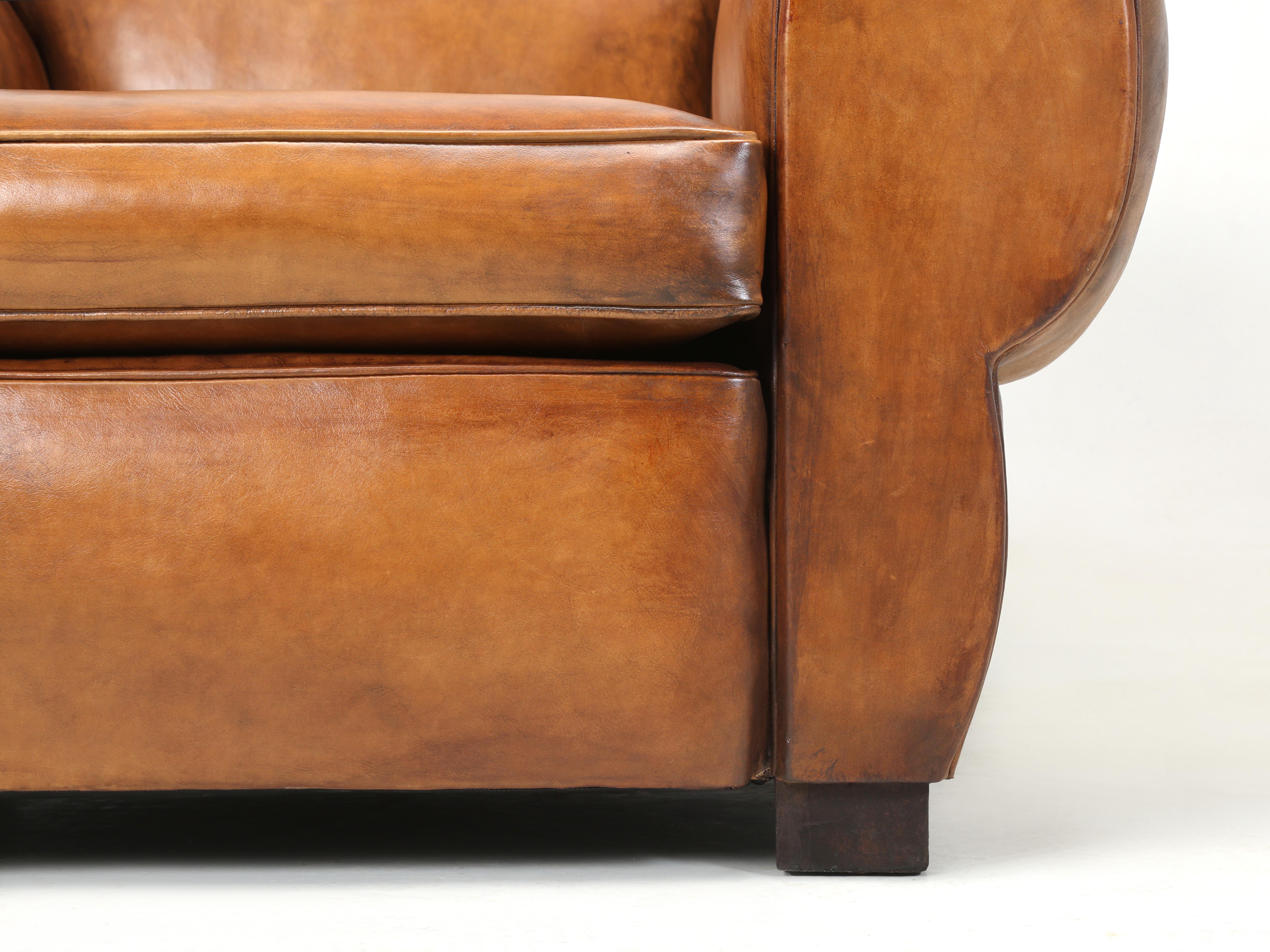 French Leather Club Chair Restored from the Ground Up with Horsehair Padding For Sale 3