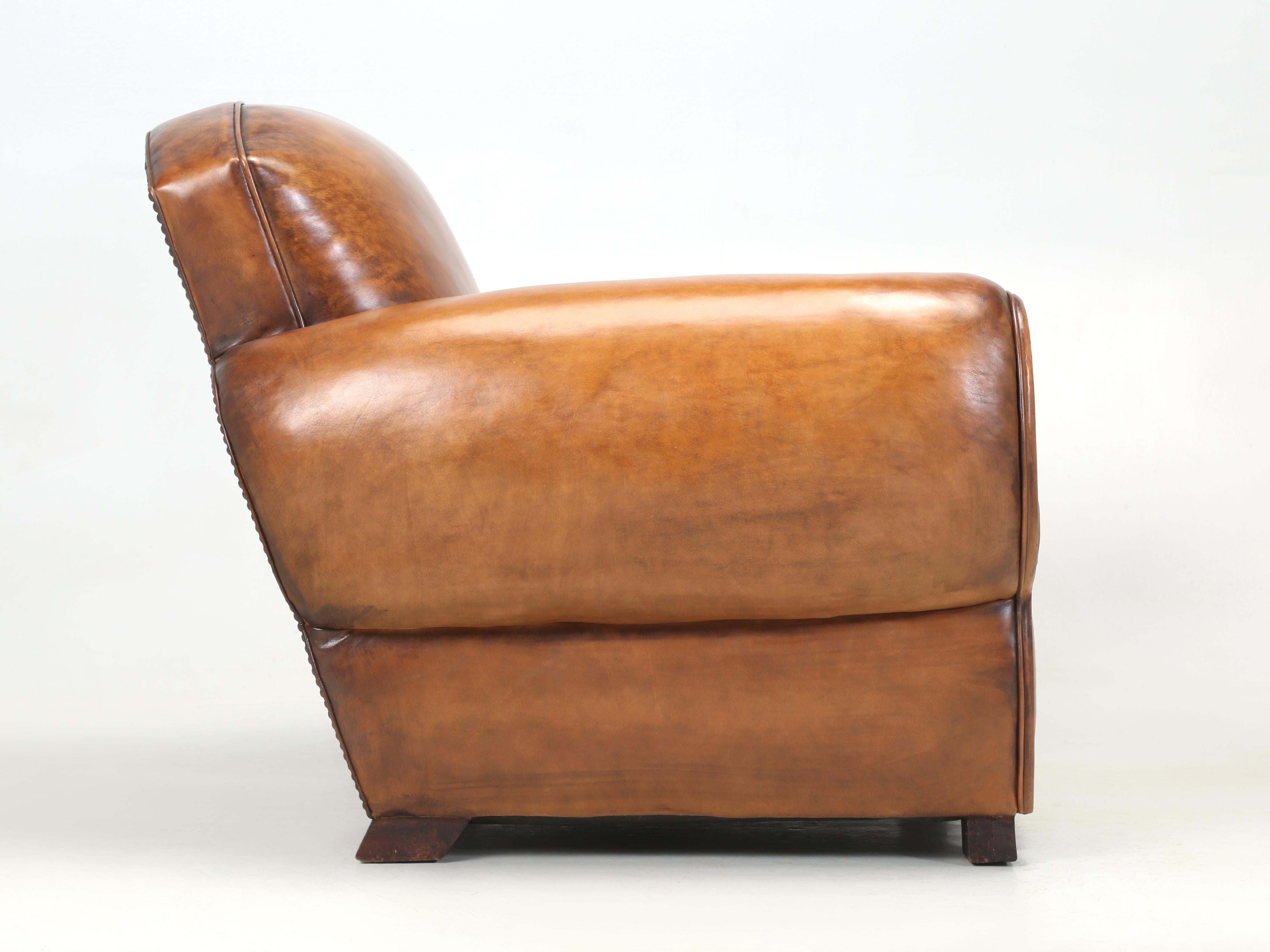 French Leather Club Chair Restored from the Ground Up with Horsehair Padding For Sale 4