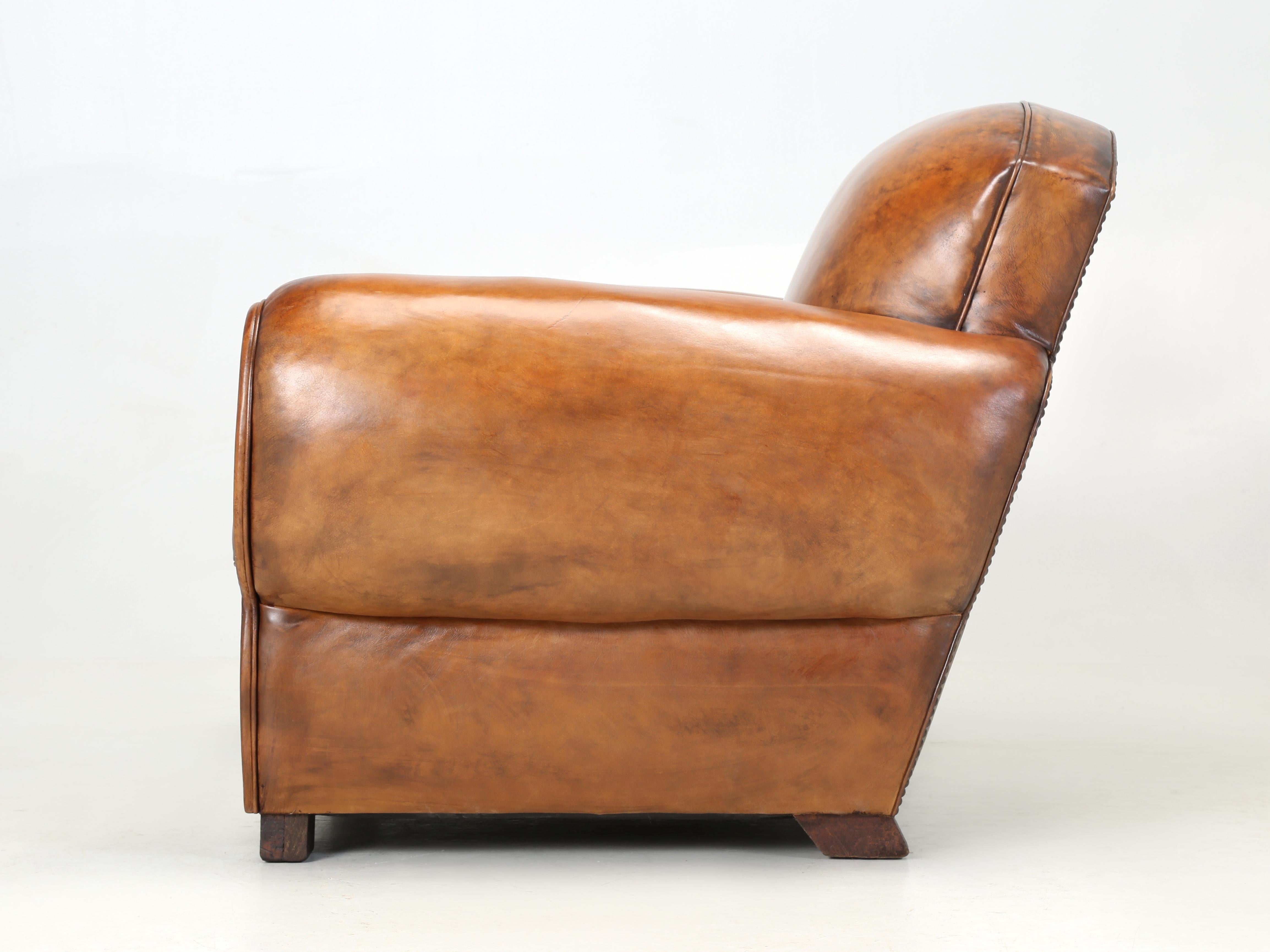 French Leather Club Chair Restored from the Ground Up with Horsehair Padding For Sale 5