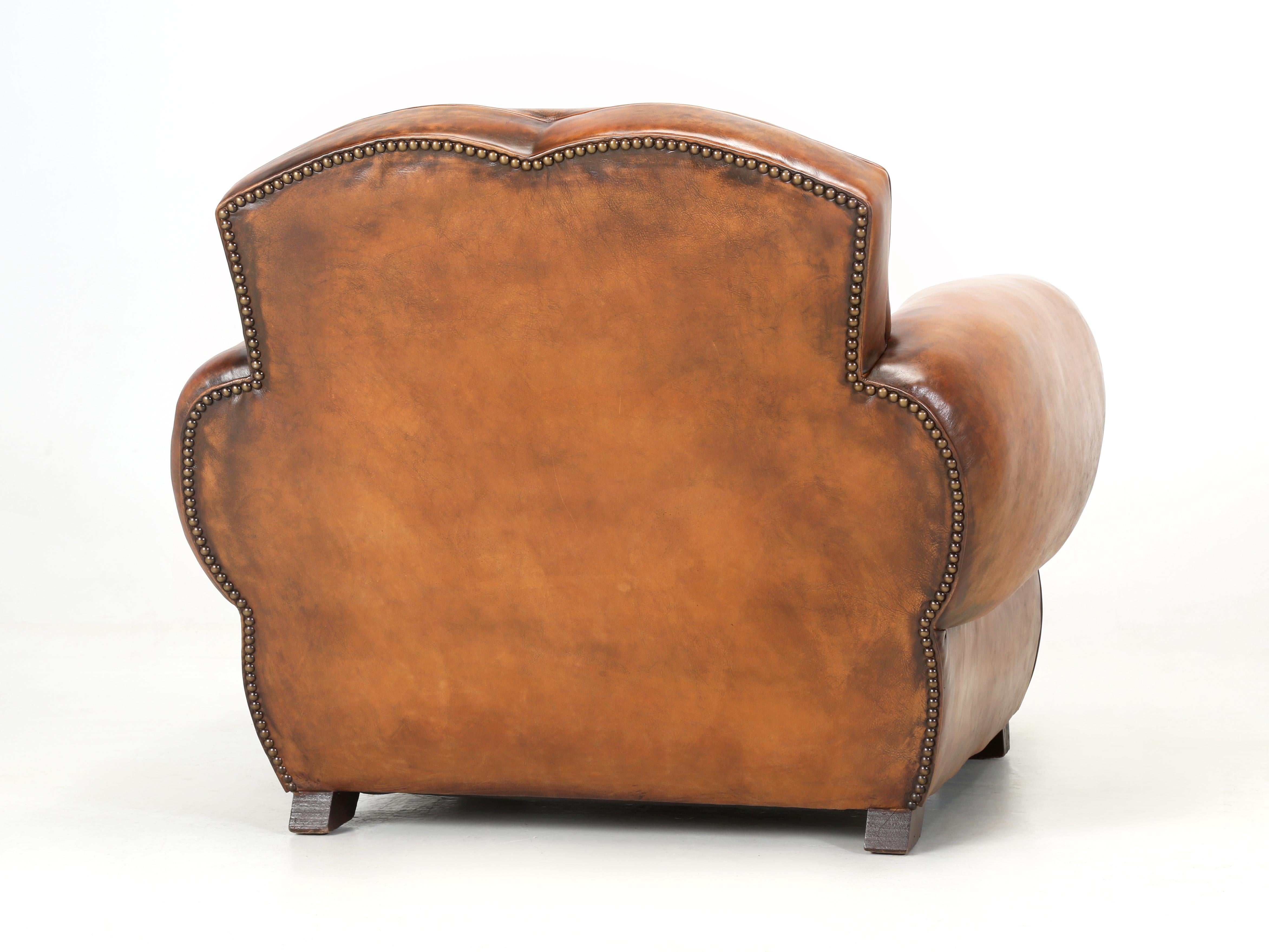 French Leather Club Chair Restored from the Ground Up with Horsehair Padding For Sale 6