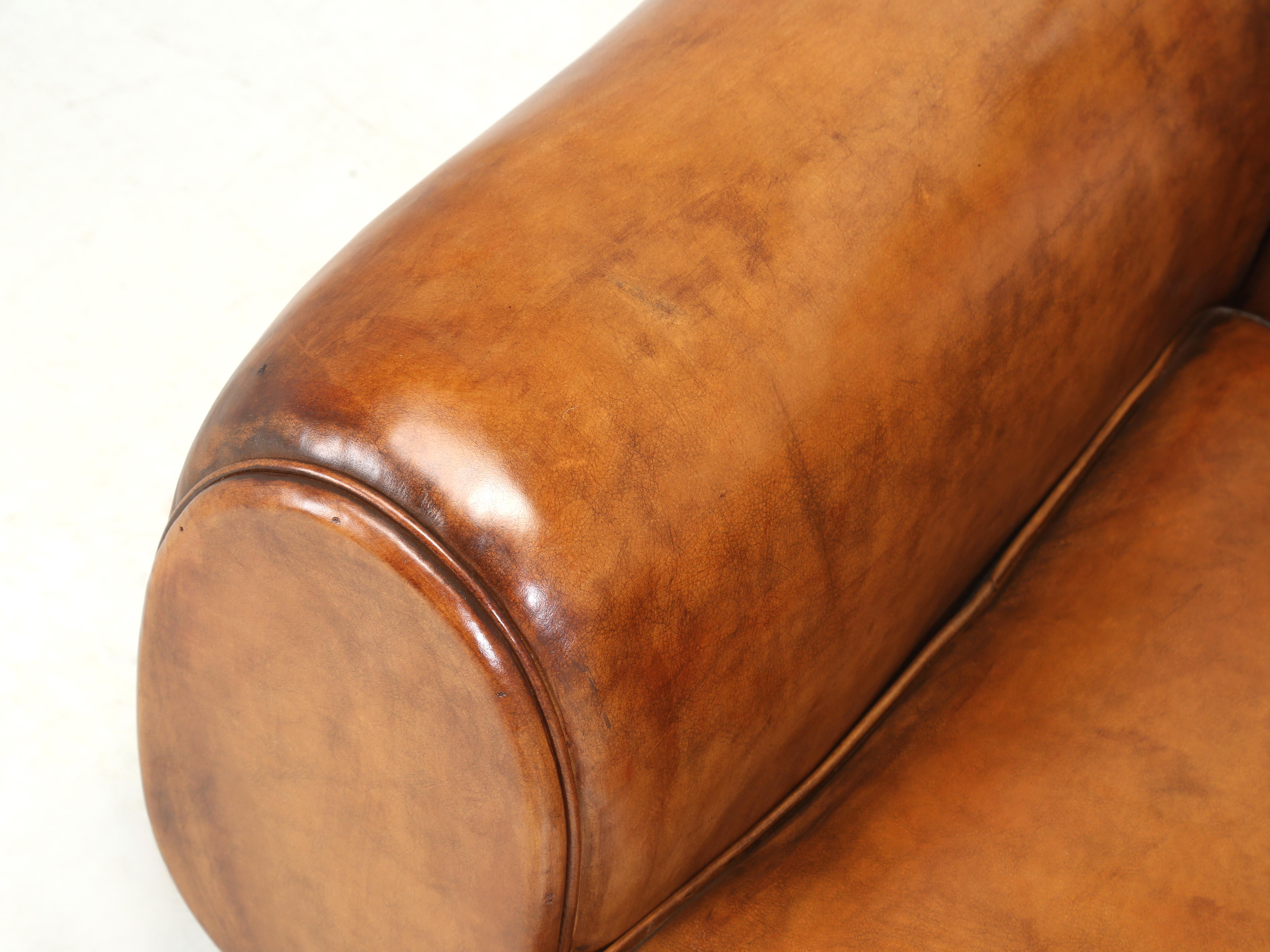 Dyed French Leather Club Chair Restored from the Ground Up with Horsehair Padding For Sale