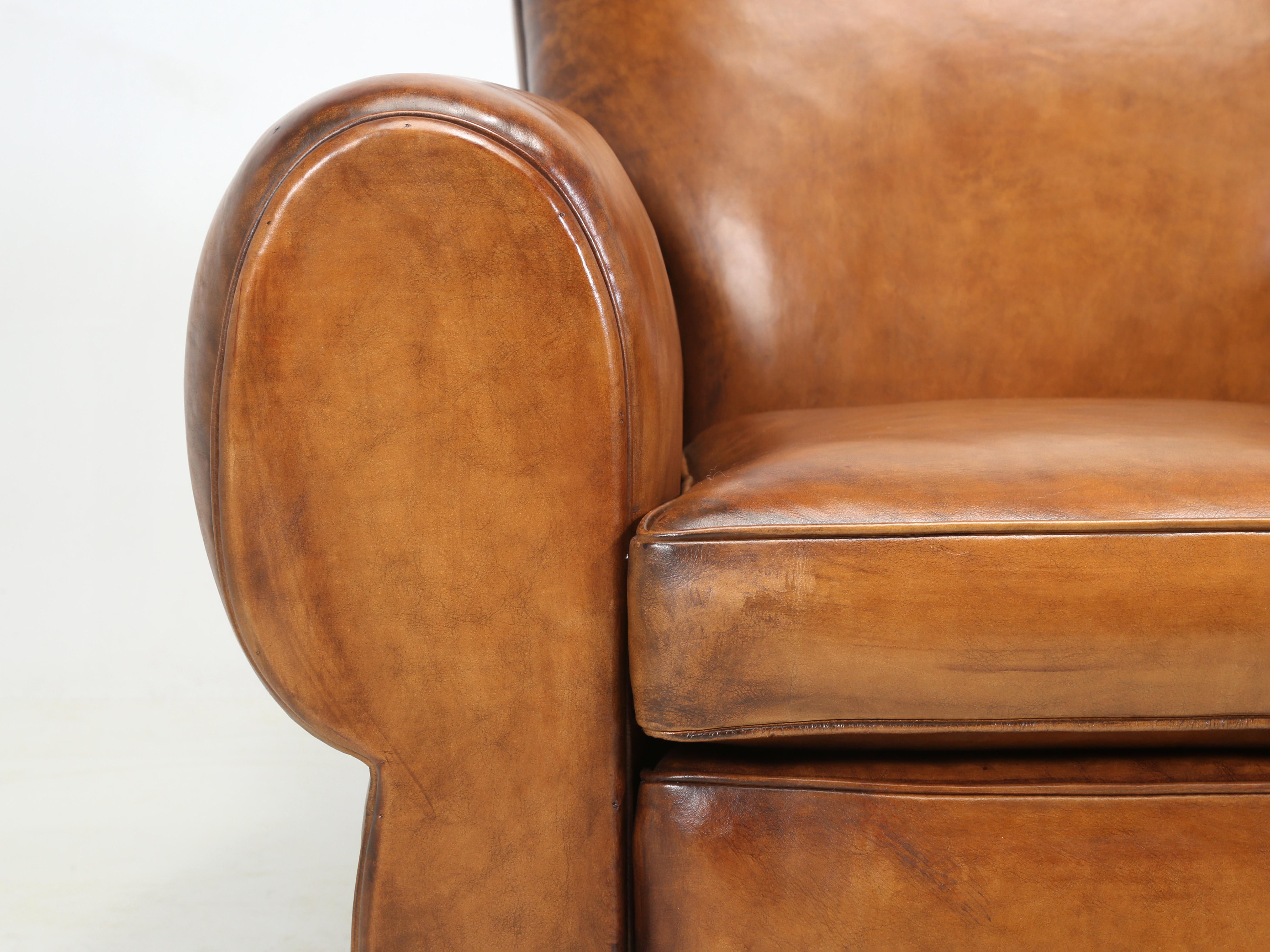 French Leather Club Chair Restored from the Ground Up with Horsehair Padding For Sale 1