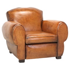 French Leather Club Chair Restored from the Ground Up with Horsehair Padding