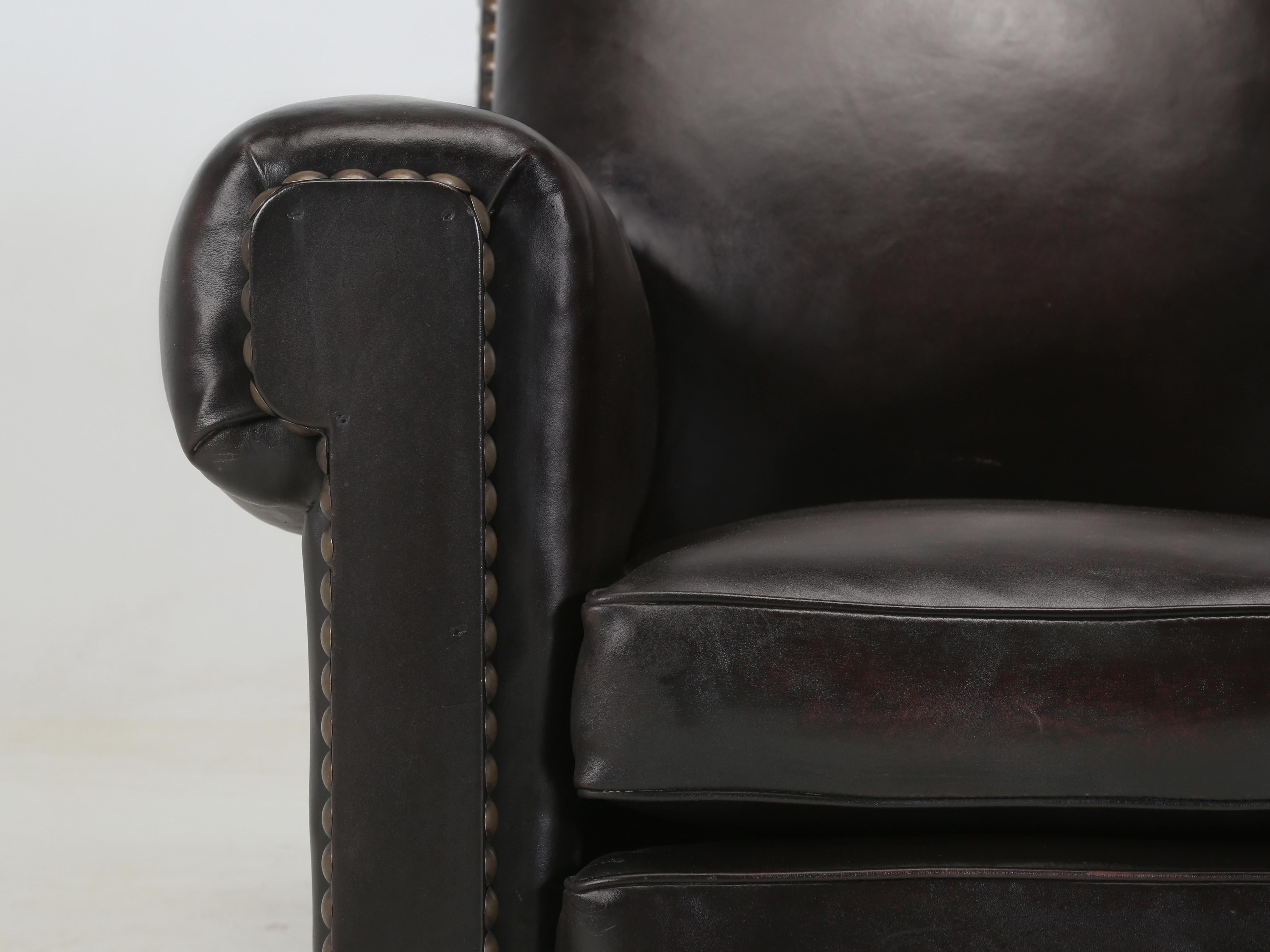 French Leather Club Chair Restored Ground Up, Incredibly Comfortable Rare Design 4