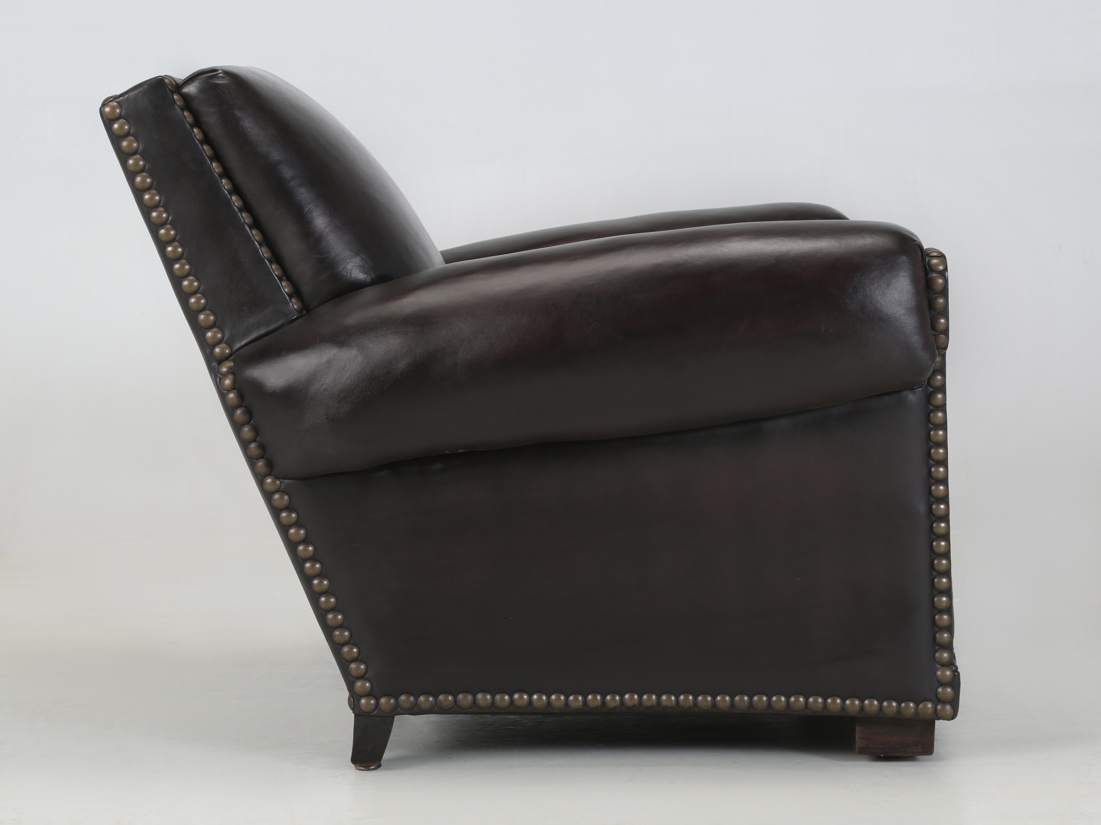 French Leather Club Chair Restored Ground Up, Incredibly Comfortable Rare Design 7