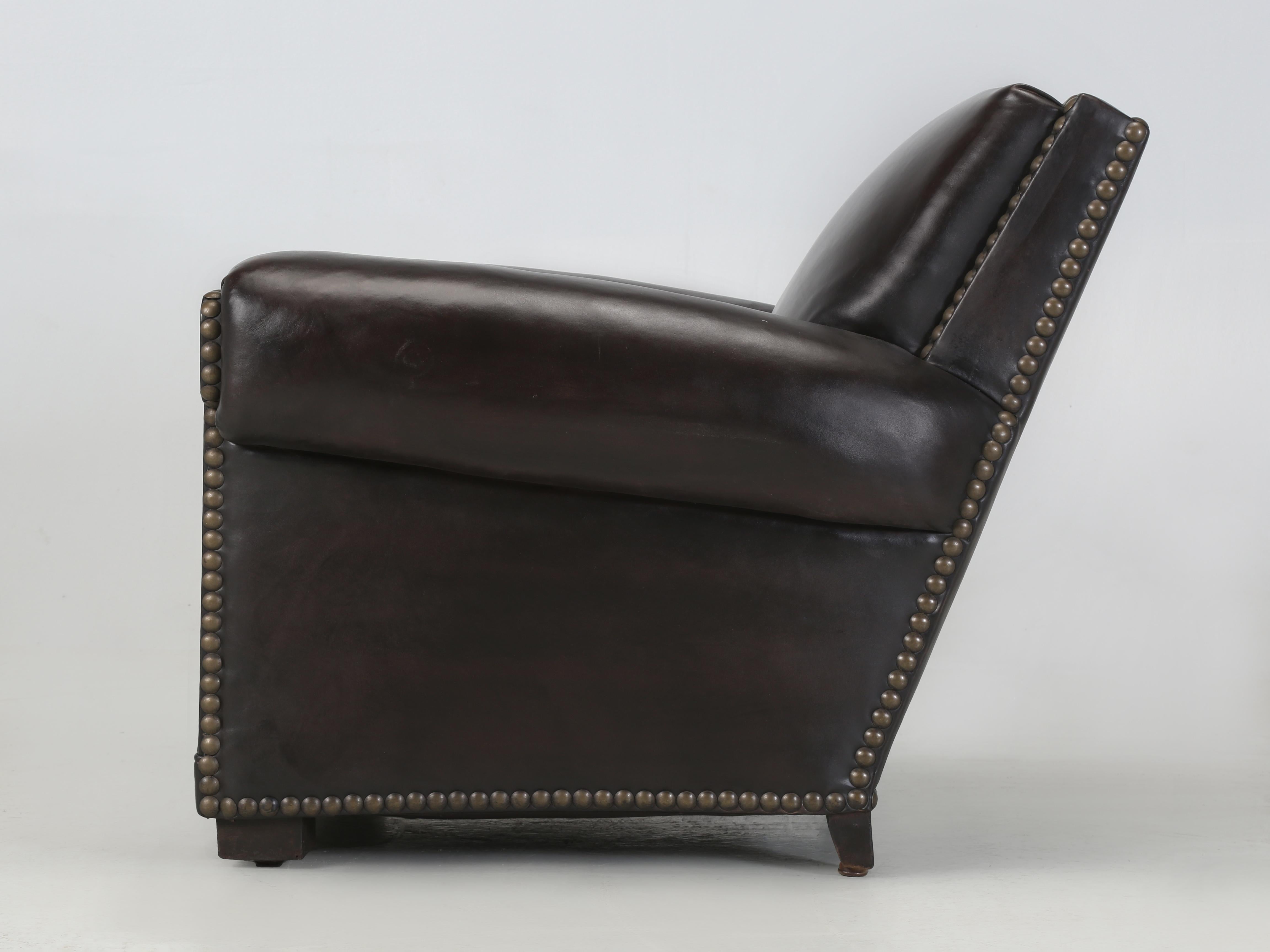 French Leather Club Chair Restored Ground Up, Incredibly Comfortable Rare Design 8