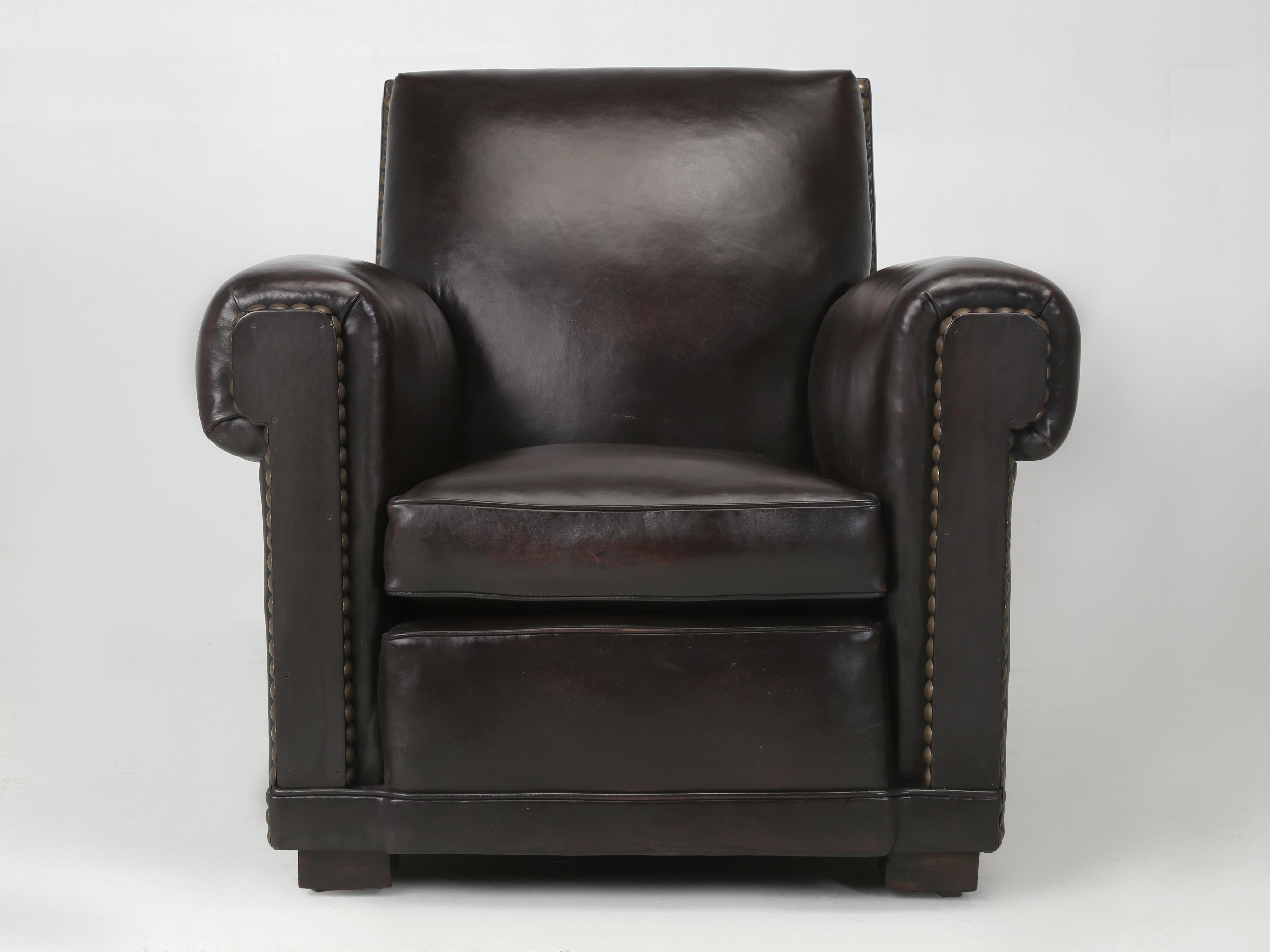 French Leather Club Chair Restored Ground Up, Incredibly Comfortable Rare Design 9