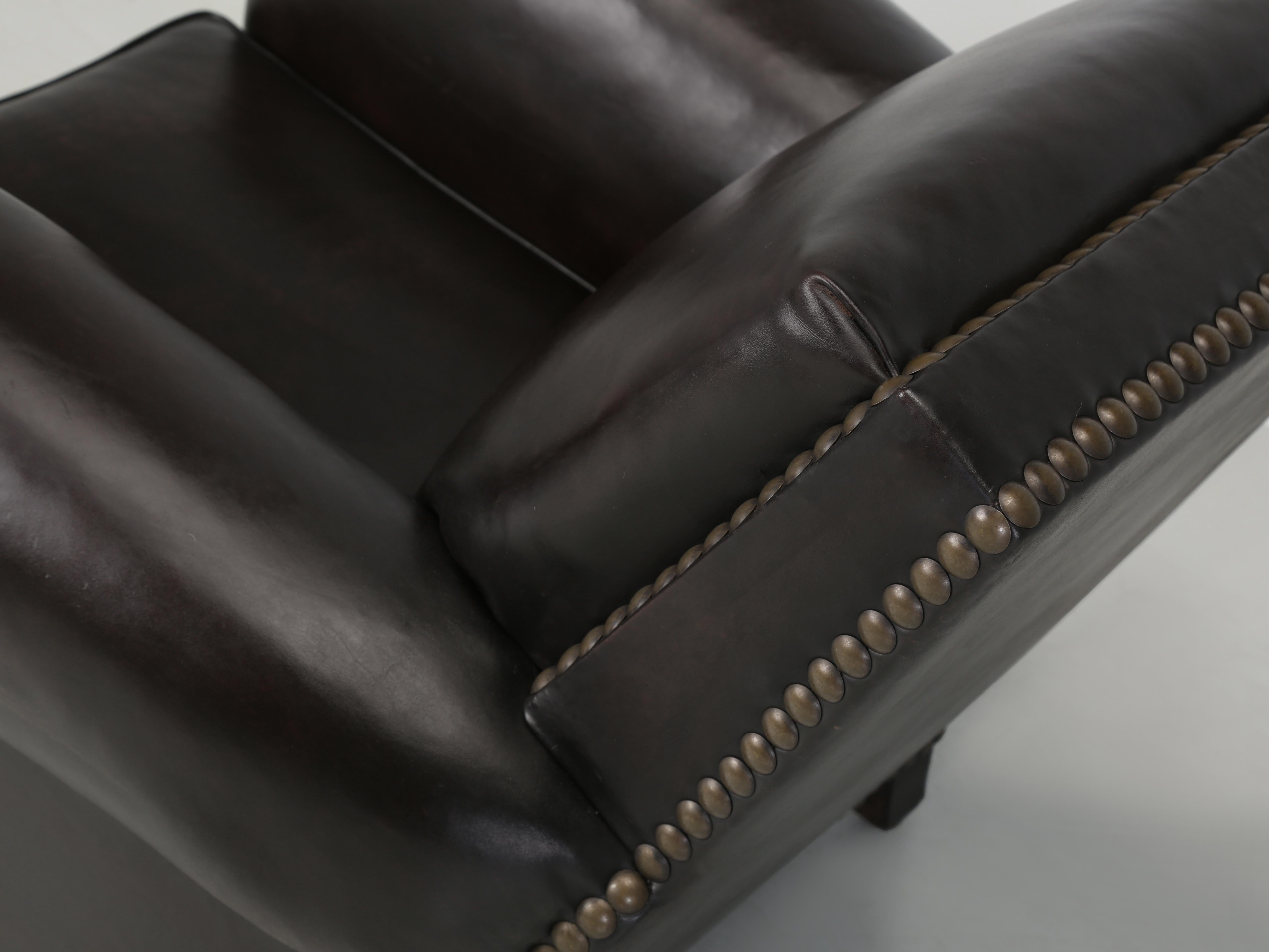 Art Deco French Leather Club Chair Restored Ground Up, Incredibly Comfortable Rare Design