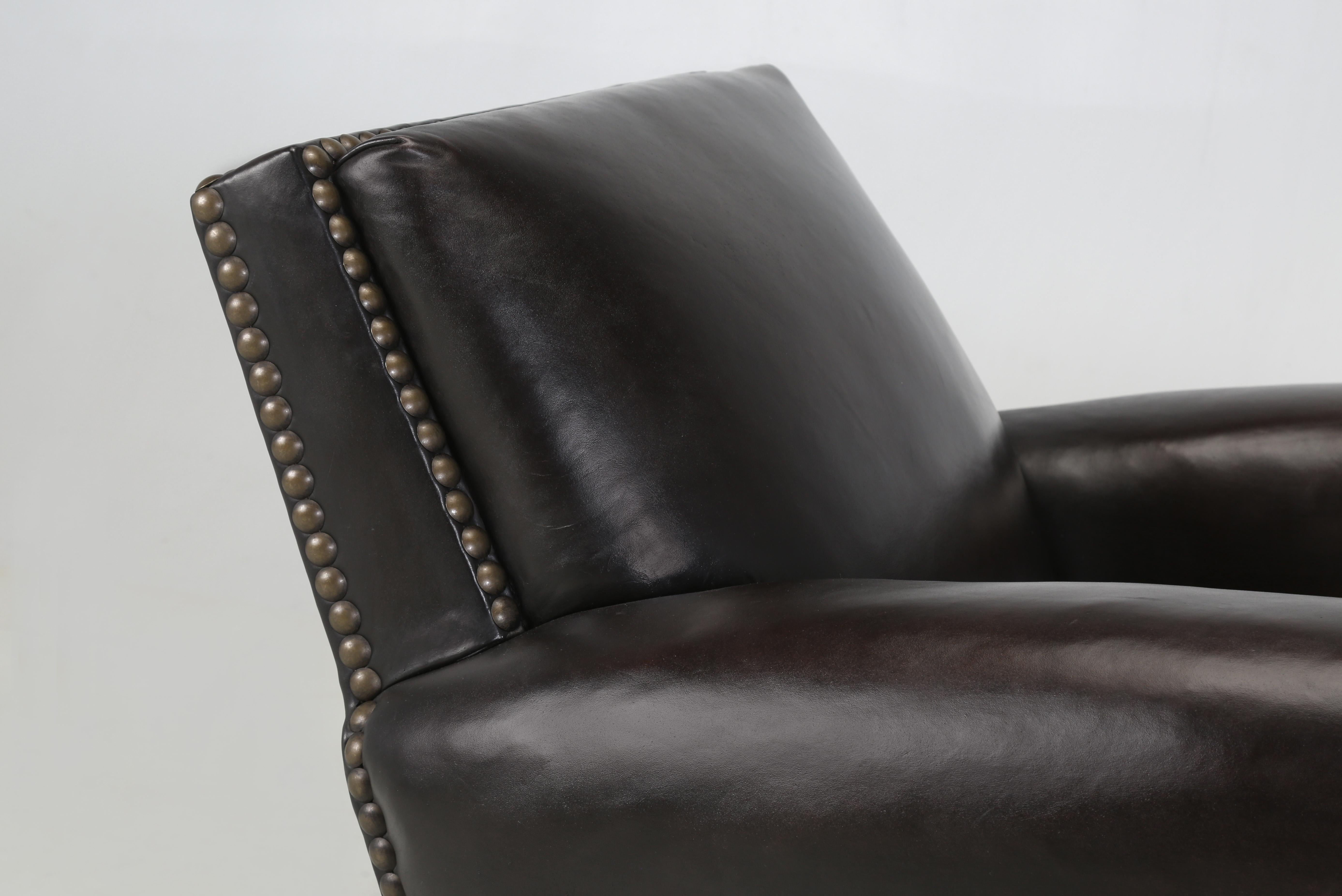 French Leather Club Chair Restored Ground Up, Incredibly Comfortable Rare Design In Good Condition In Chicago, IL