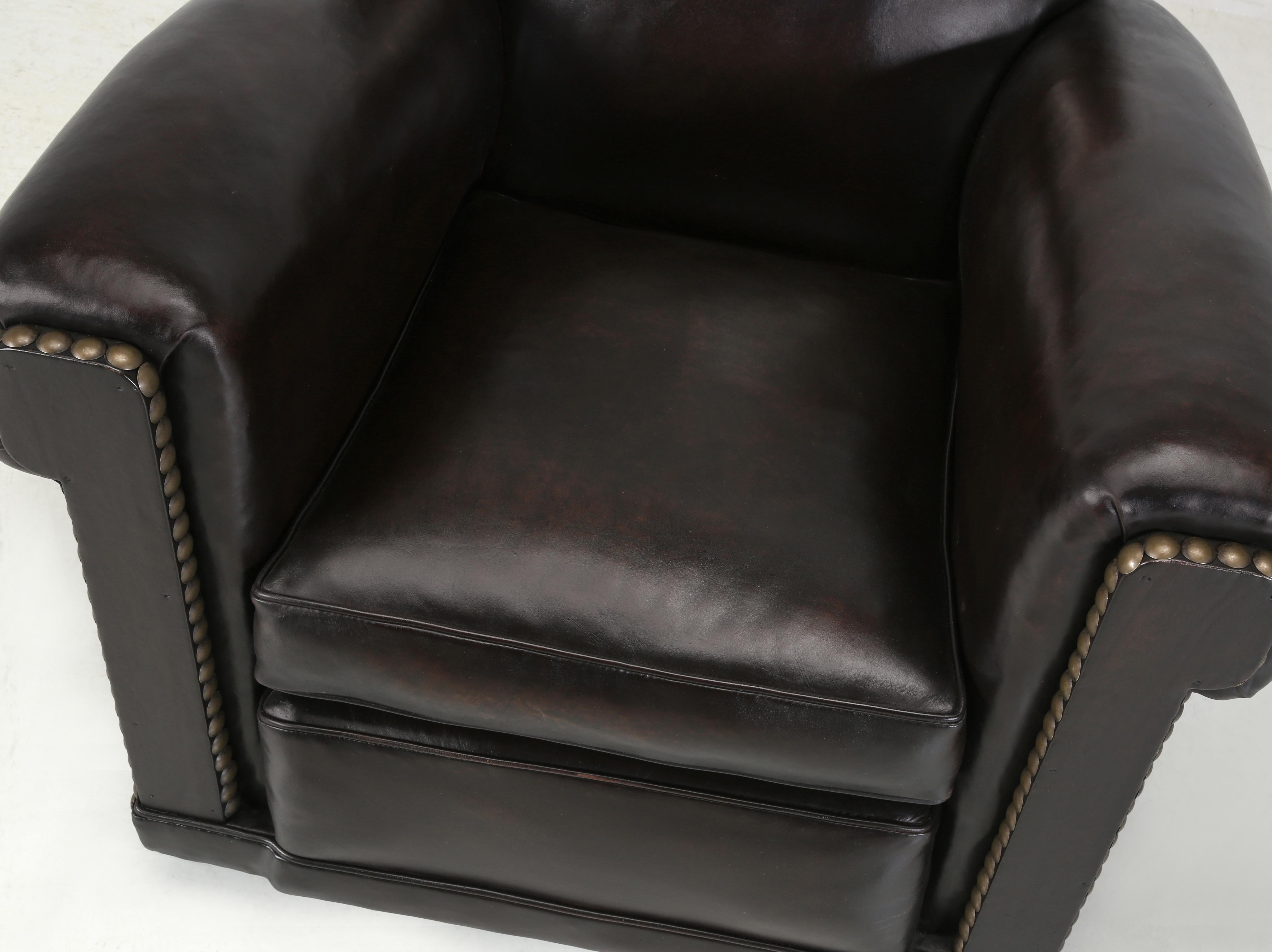 Mid-20th Century French Leather Club Chair Restored Ground Up, Incredibly Comfortable Rare Design
