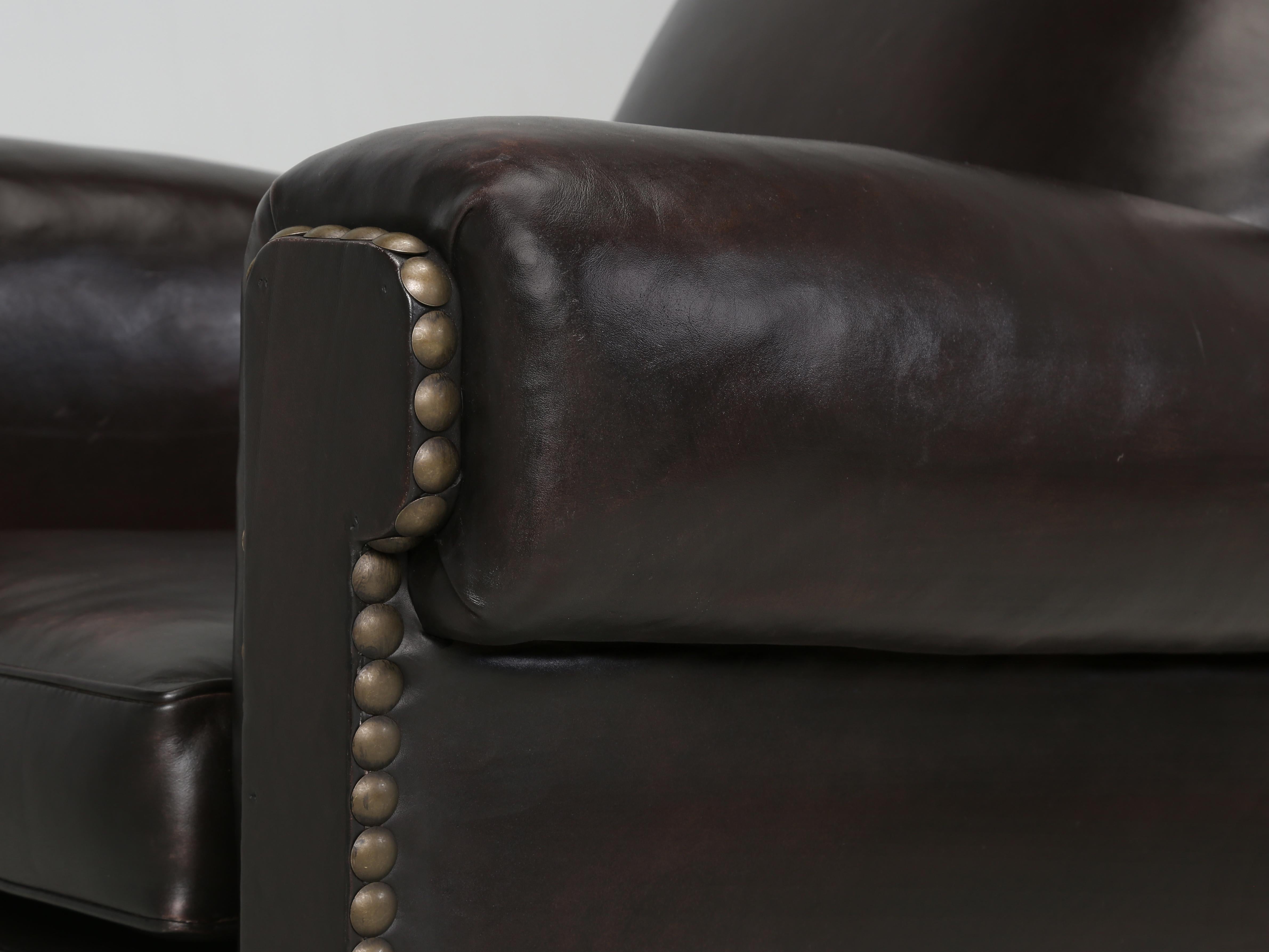 French Leather Club Chair Restored Ground Up, Incredibly Comfortable Rare Design 2
