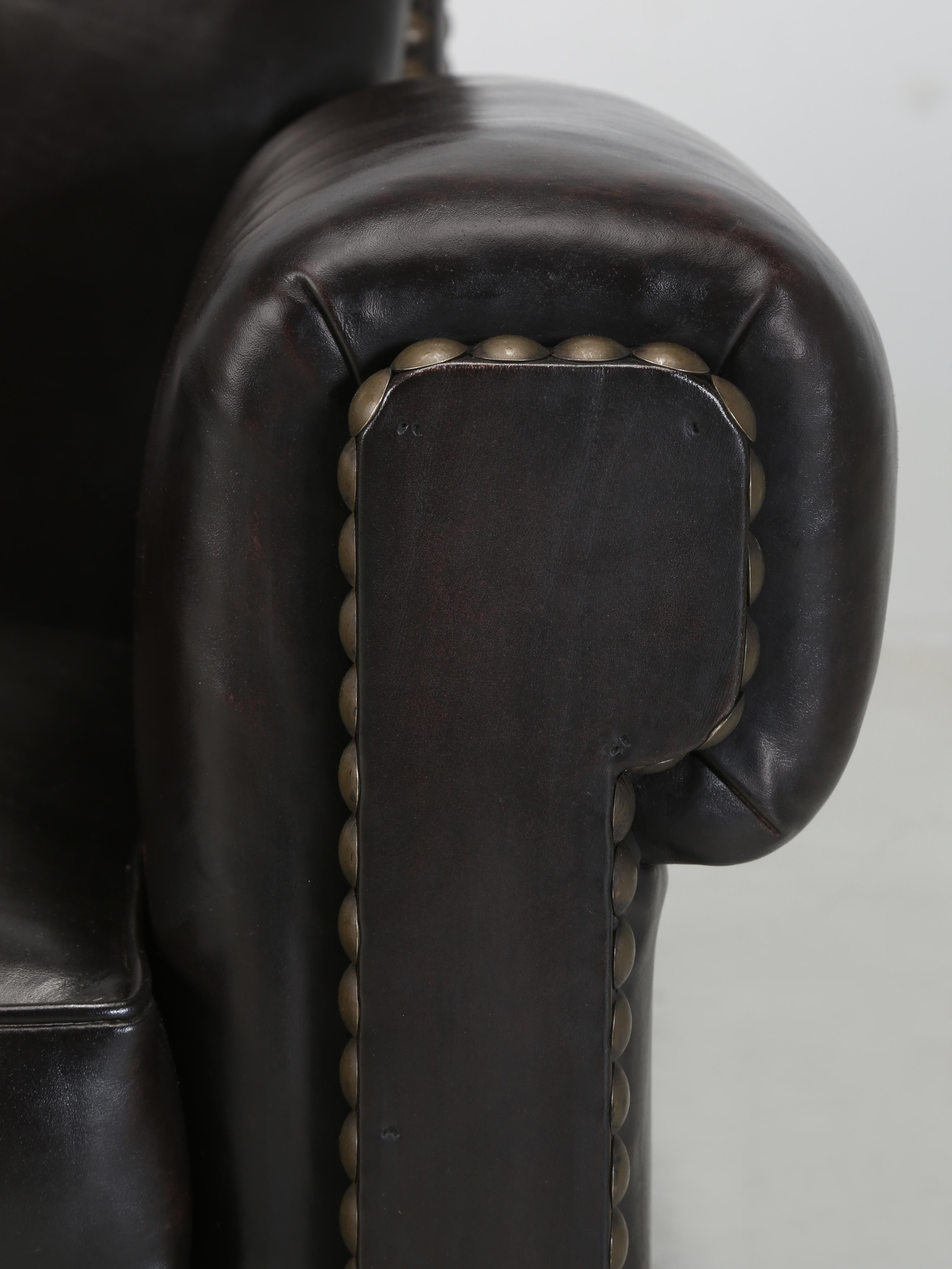 French Leather Club Chair Restored Ground Up, Incredibly Comfortable Rare Design 3