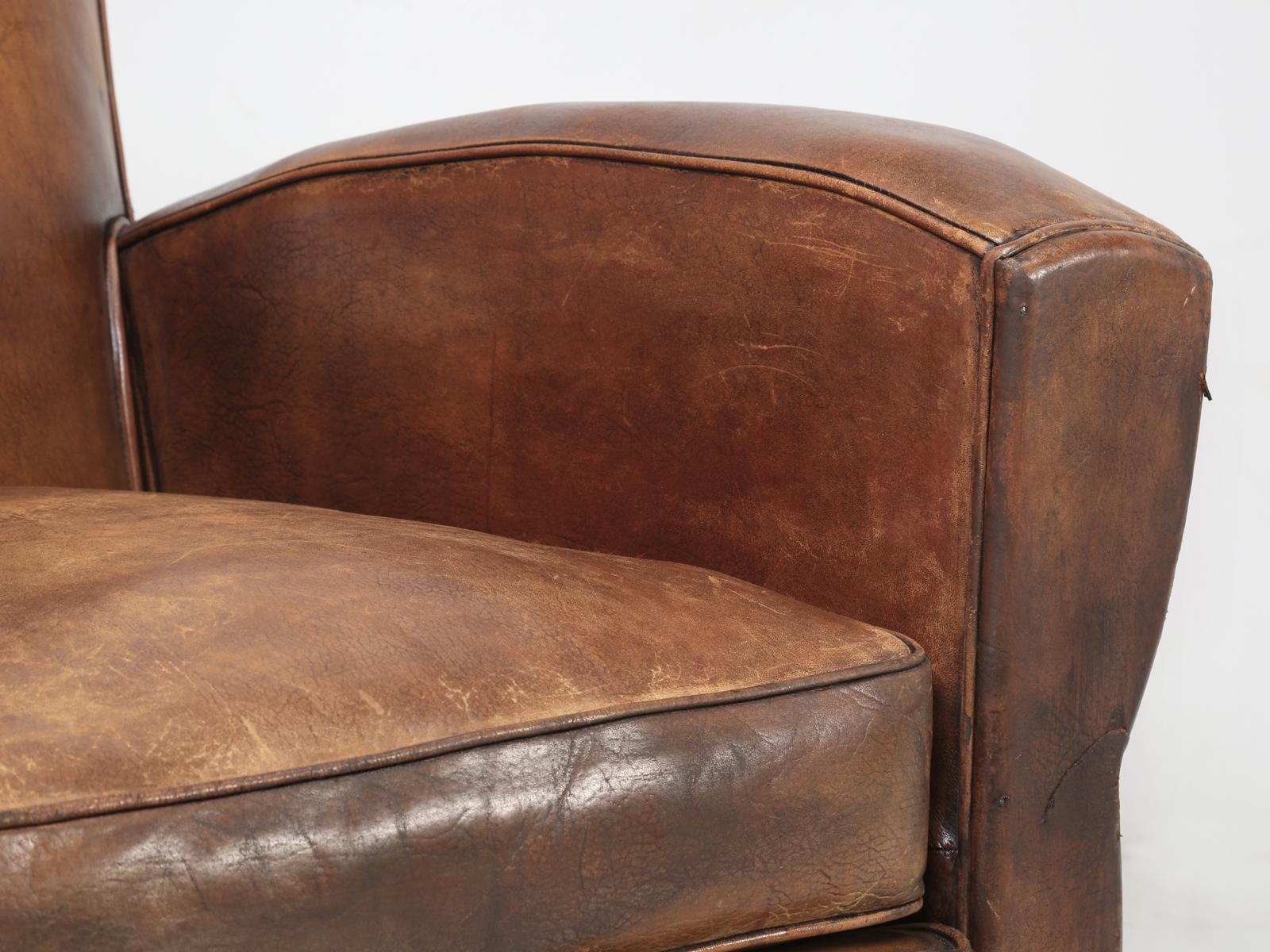French Leather Club Chair Restored Internally, but Kept Cosmetically Original 5