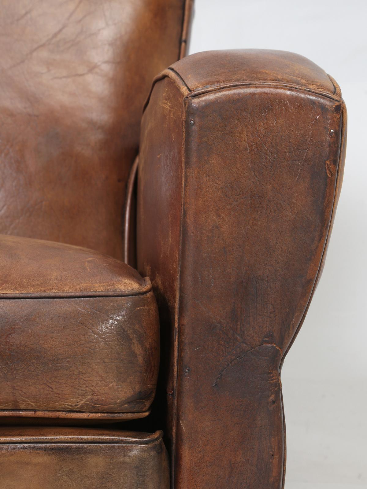 French Leather Club Chair Restored Internally, but Kept Cosmetically Original 6