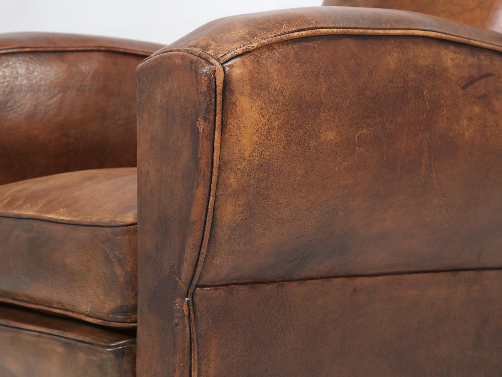 French Leather Club Chair Restored Internally, but Kept Cosmetically Original 7