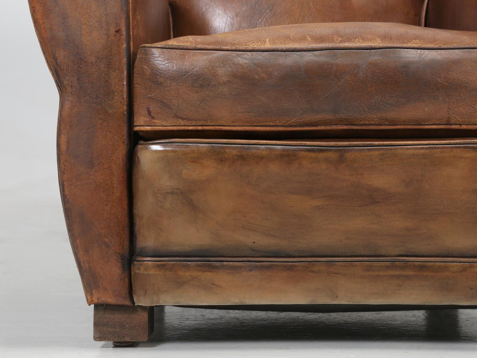 French Leather Club Chair Restored Internally, but Kept Cosmetically Original 8