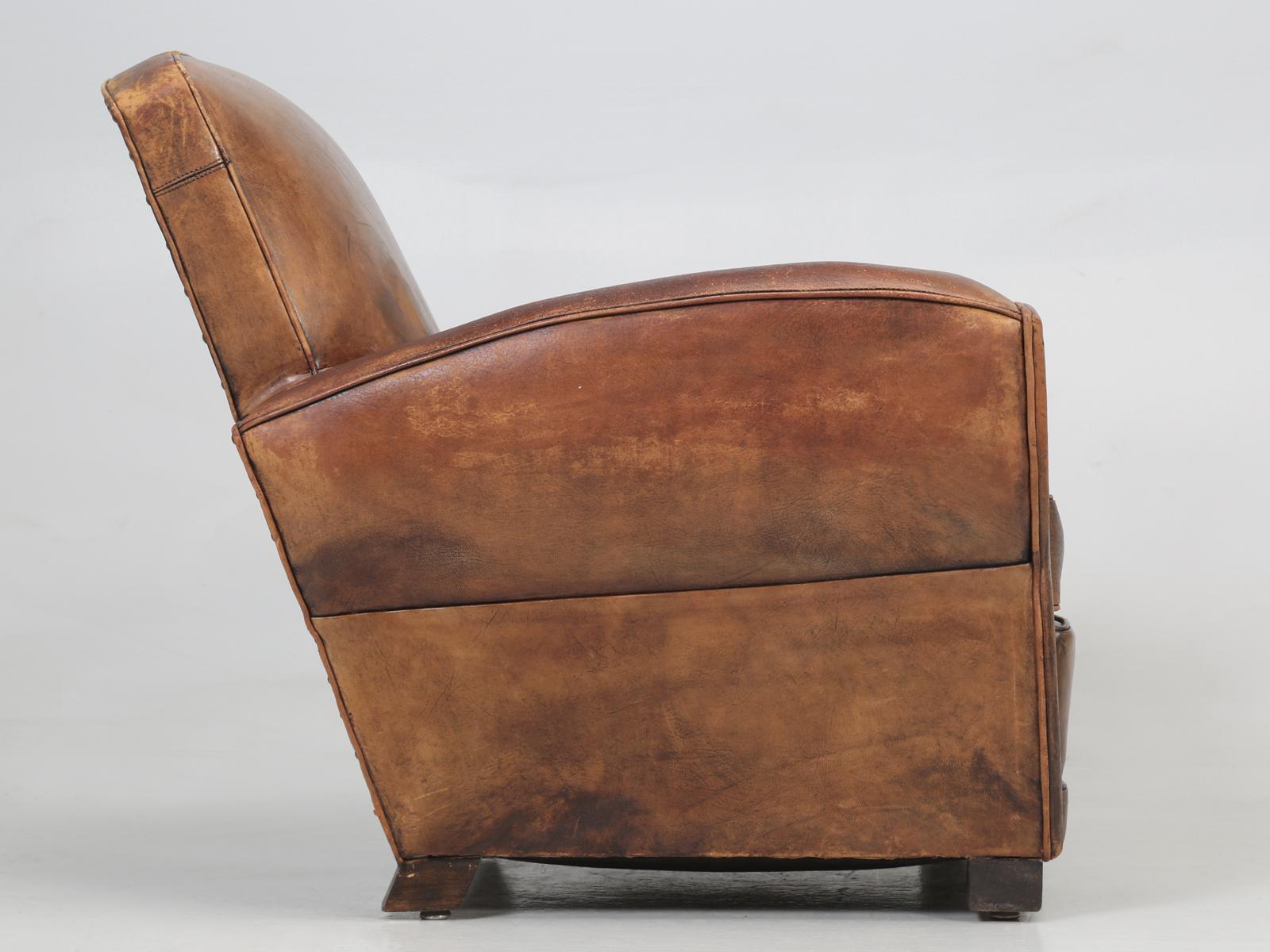 French Leather Club Chair Restored Internally, but Kept Cosmetically Original 9