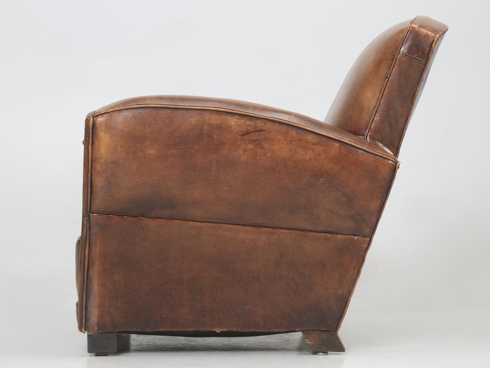 French Leather Club Chair Restored Internally, but Kept Cosmetically Original 10