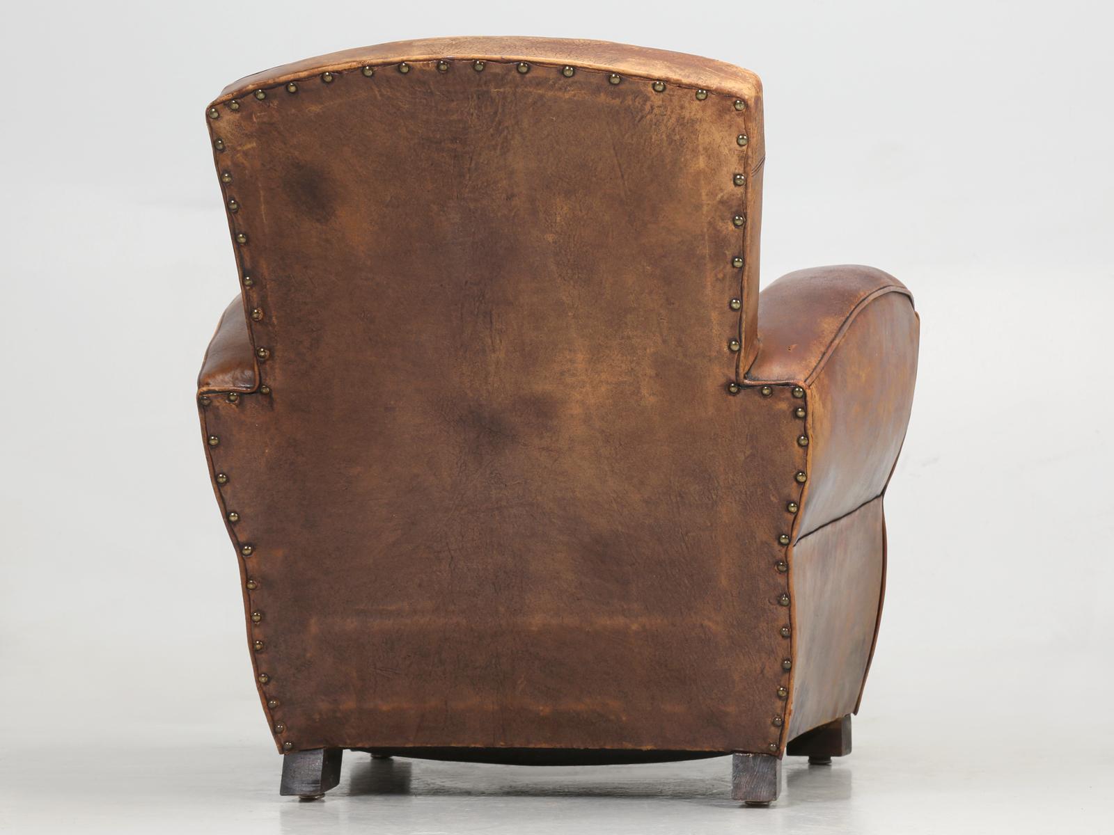 French Leather Club Chair Restored Internally, but Kept Cosmetically Original 11