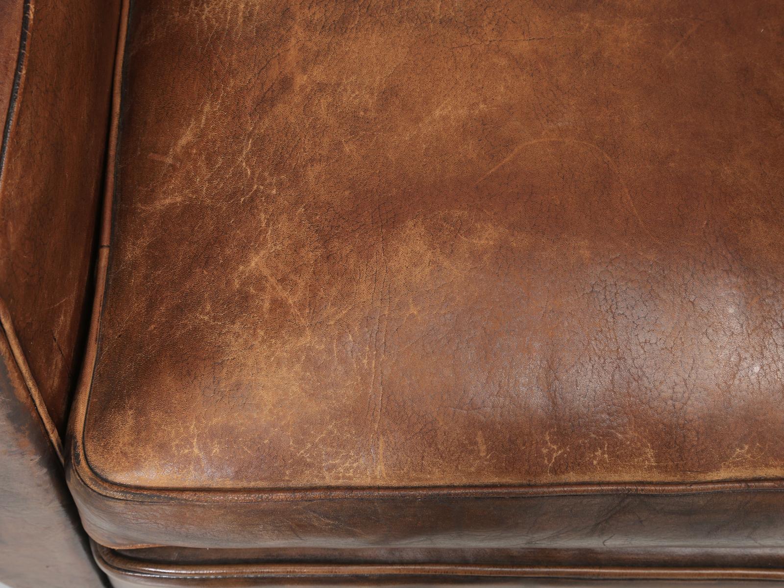 Mid-20th Century French Leather Club Chair Restored Internally, but Kept Cosmetically Original