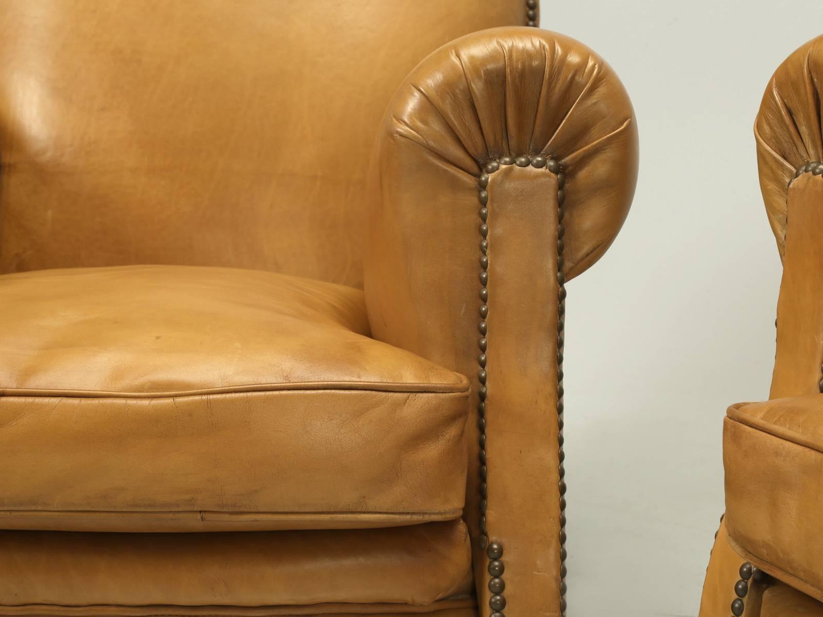 French Leather Club Chairs, Completely Restored from the Bare Frame 1