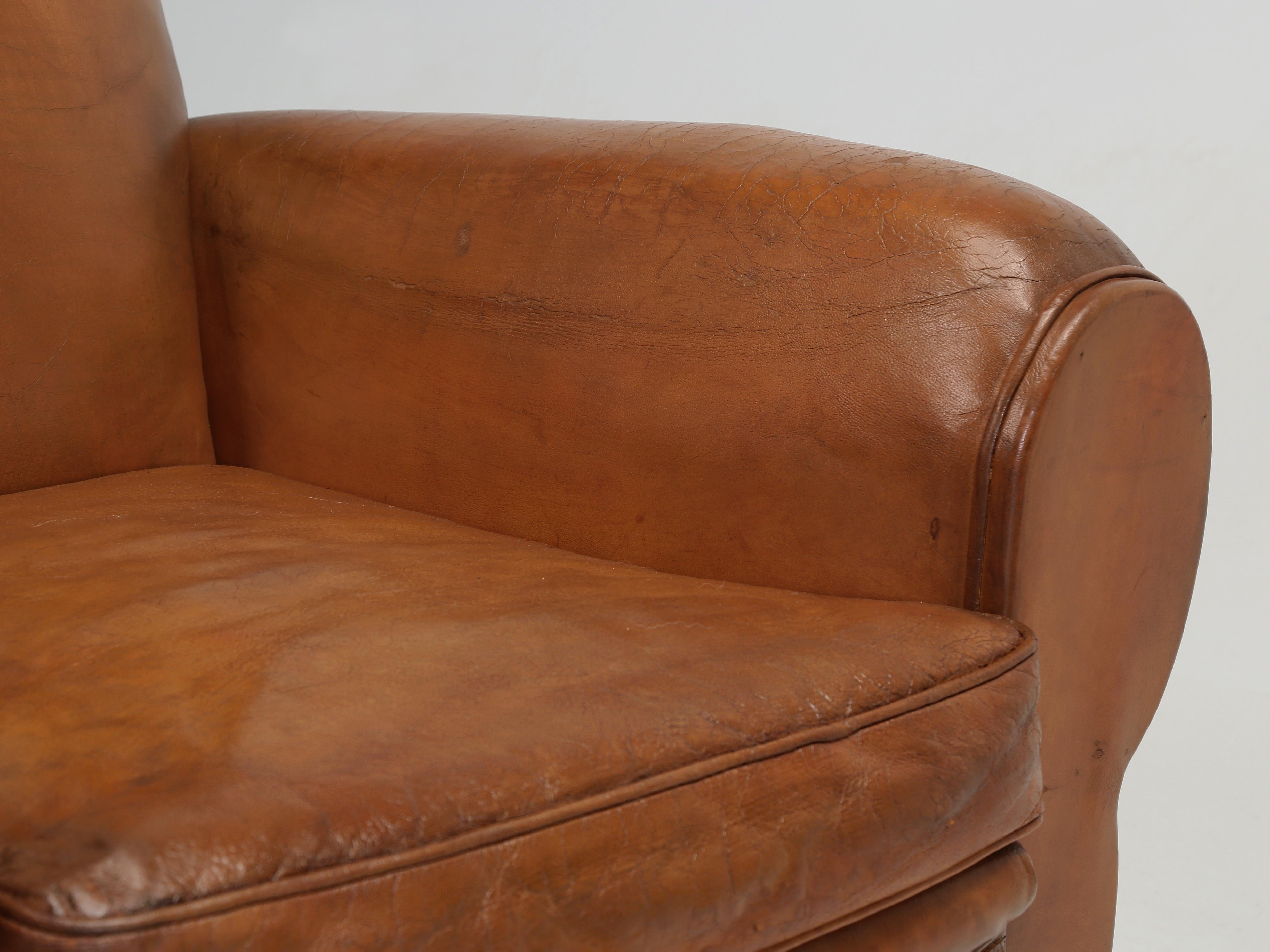 French Leather Club Chairs Art Deco Restored Internally Original Old Leather 7