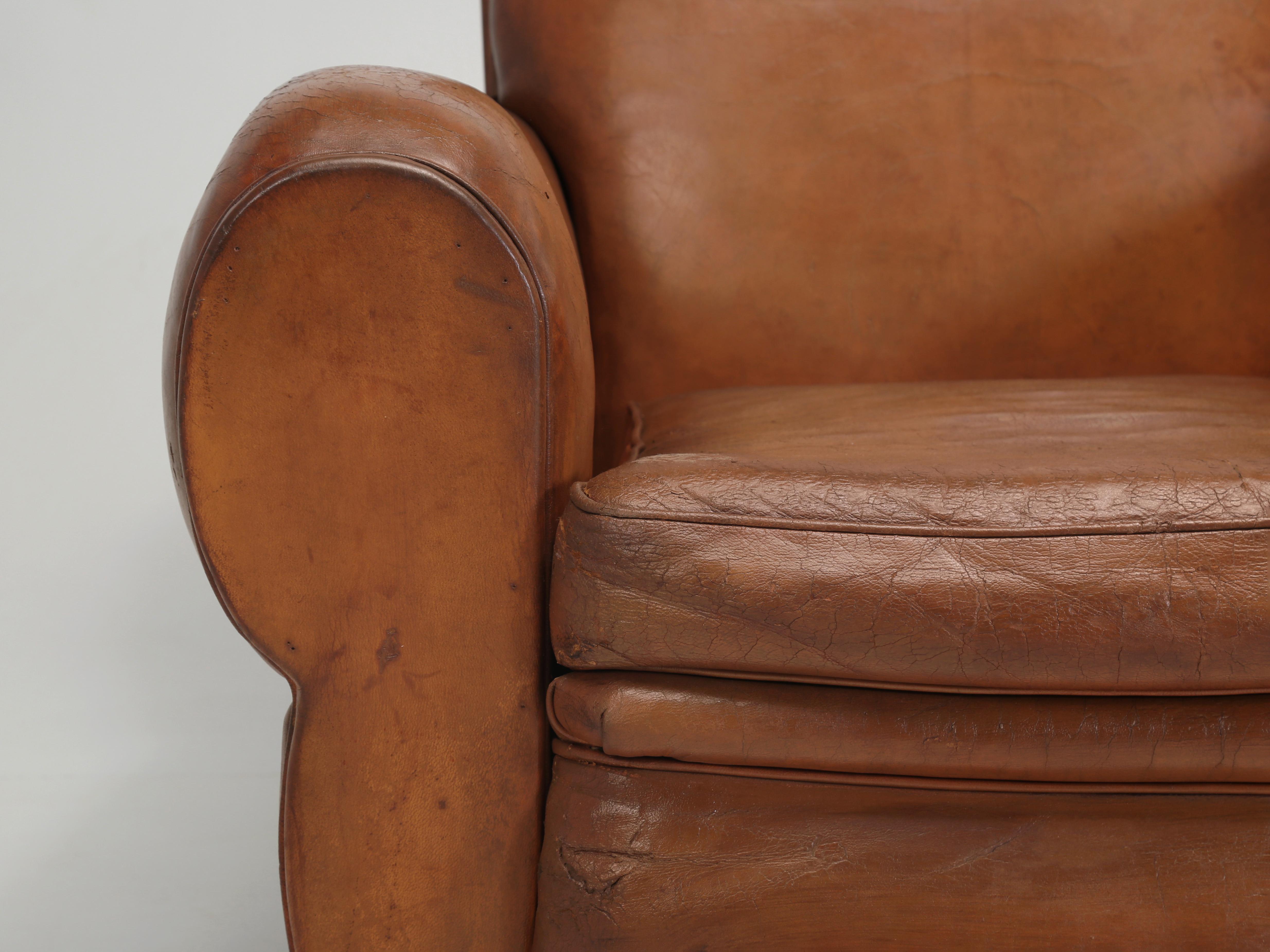 French Leather Club Chairs Art Deco Restored Internally Original Old Leather 8