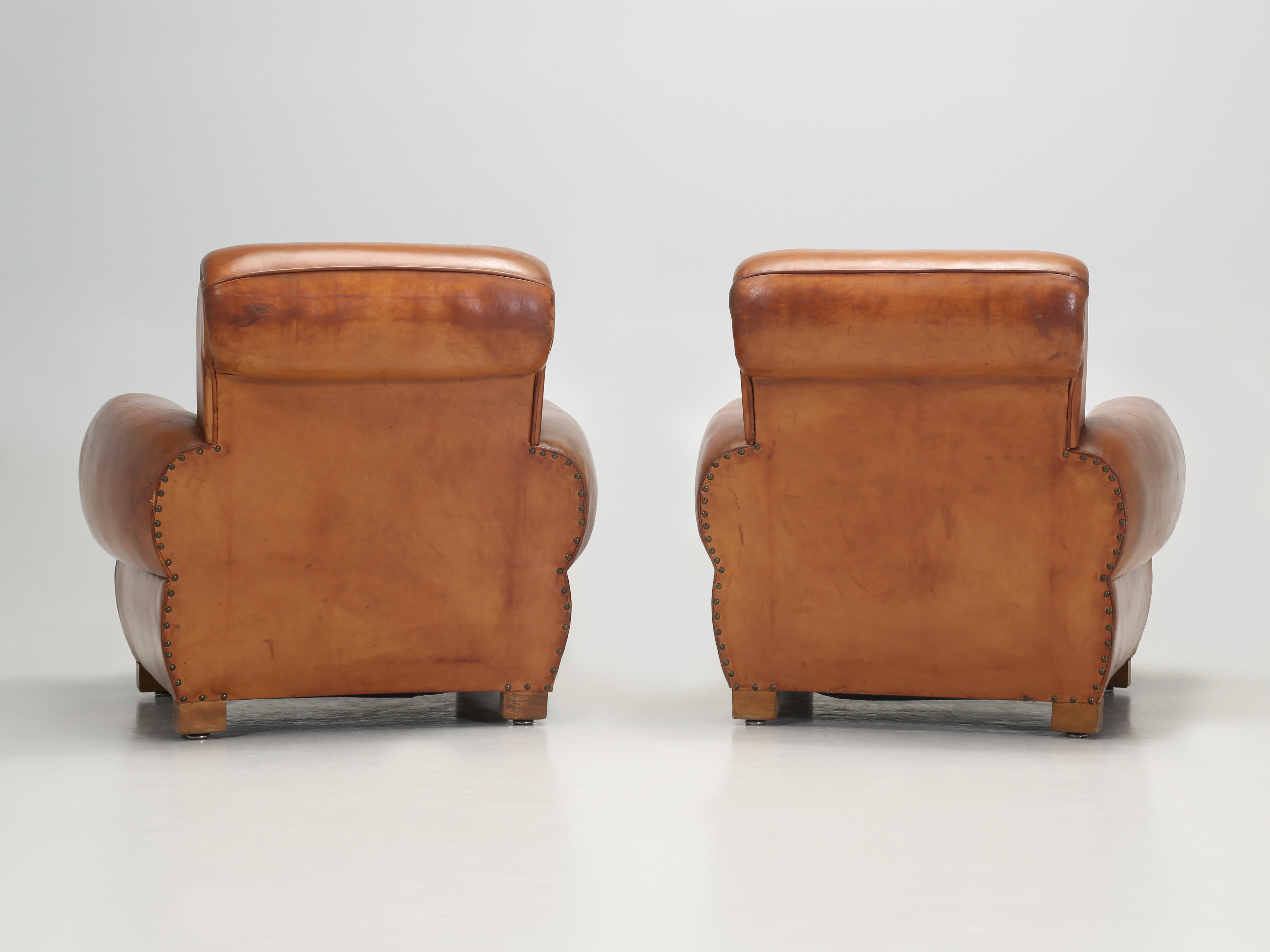 French Leather Club Chairs Art Deco Restored Internally Original Old Leather 12