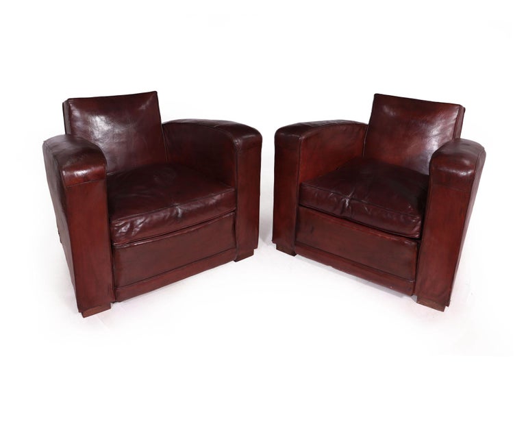 French Leather Club Chairs c1950 For Sale at 1stDibs