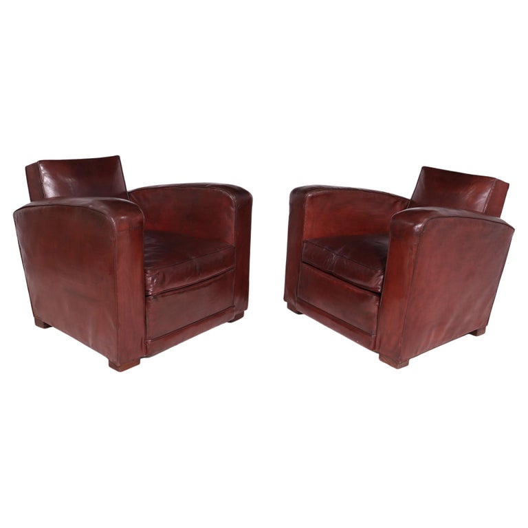 French Leather Club Chairs c1950 For Sale at 1stDibs