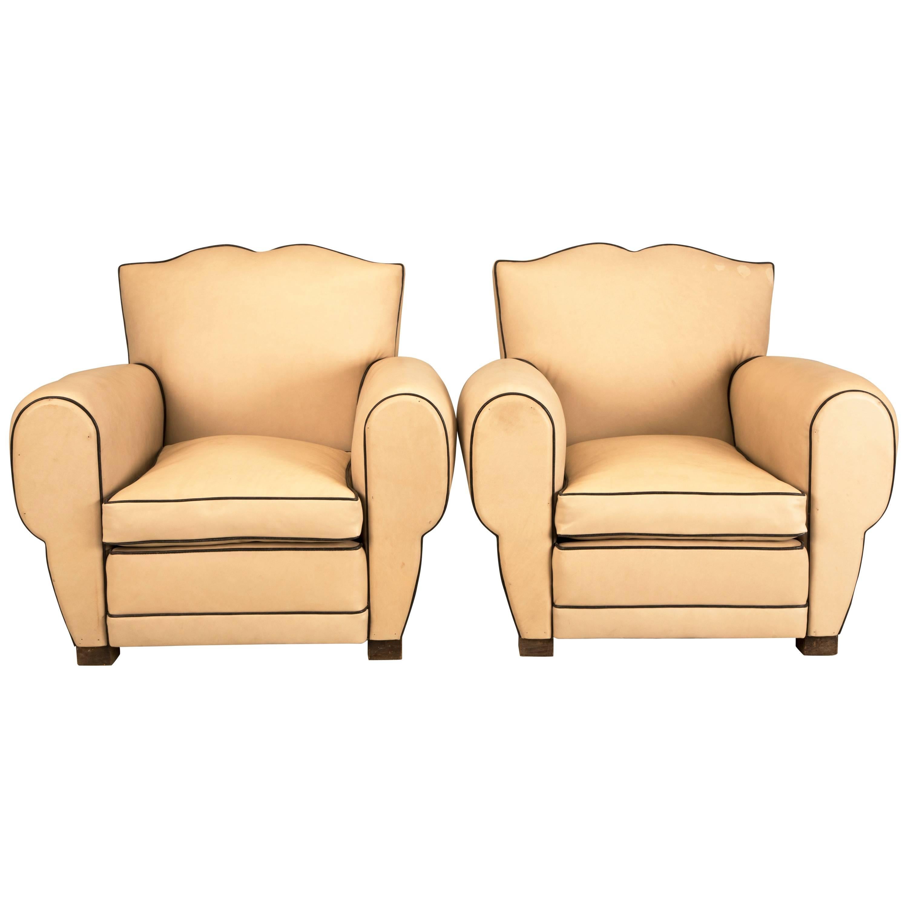 French Leather Club Chairs, Completely Restored from the Bare Wooden Frames Up