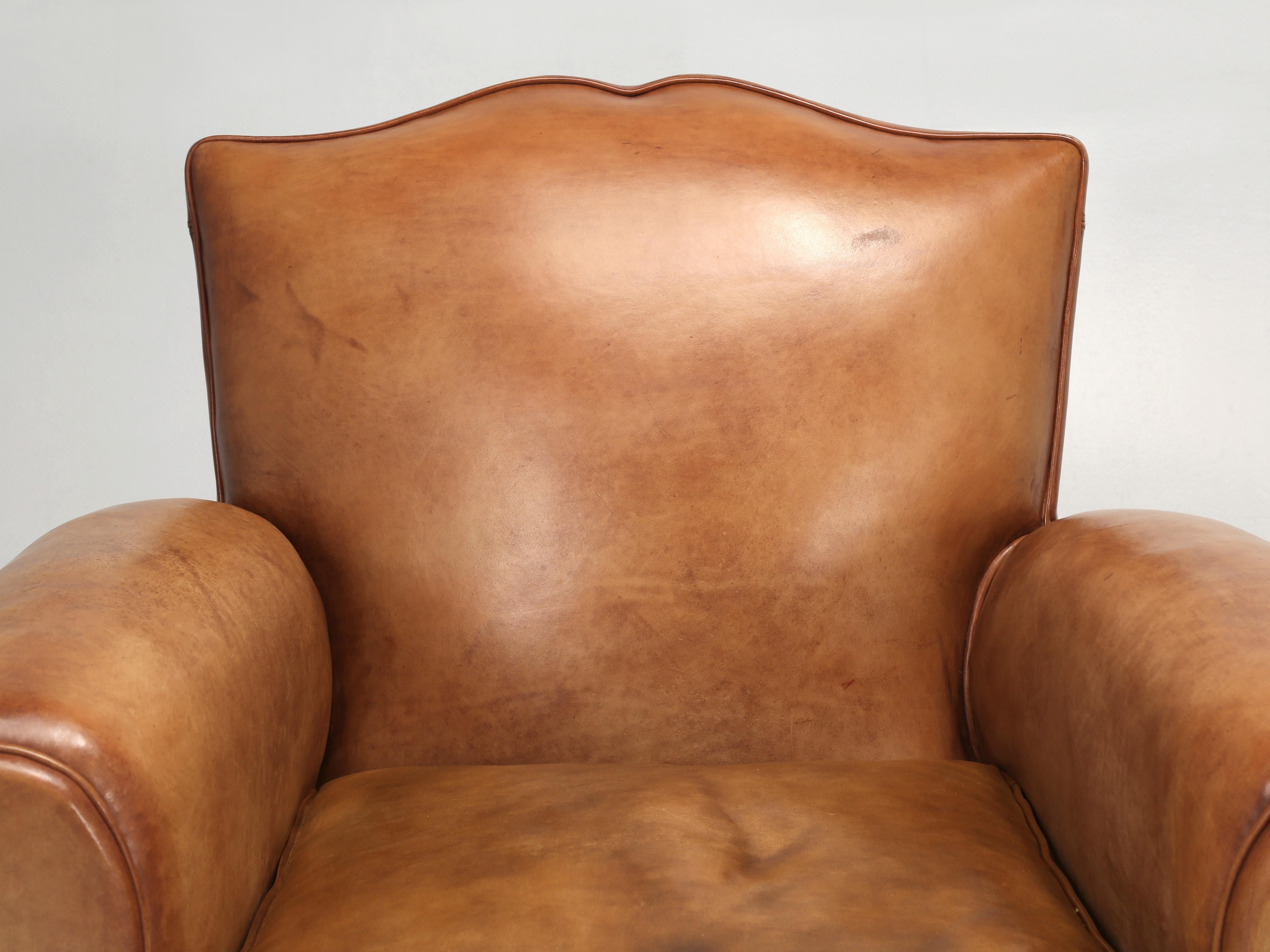 Art Deco French Leather Club Chairs Completely Restored Horsehair Padding New Leather 