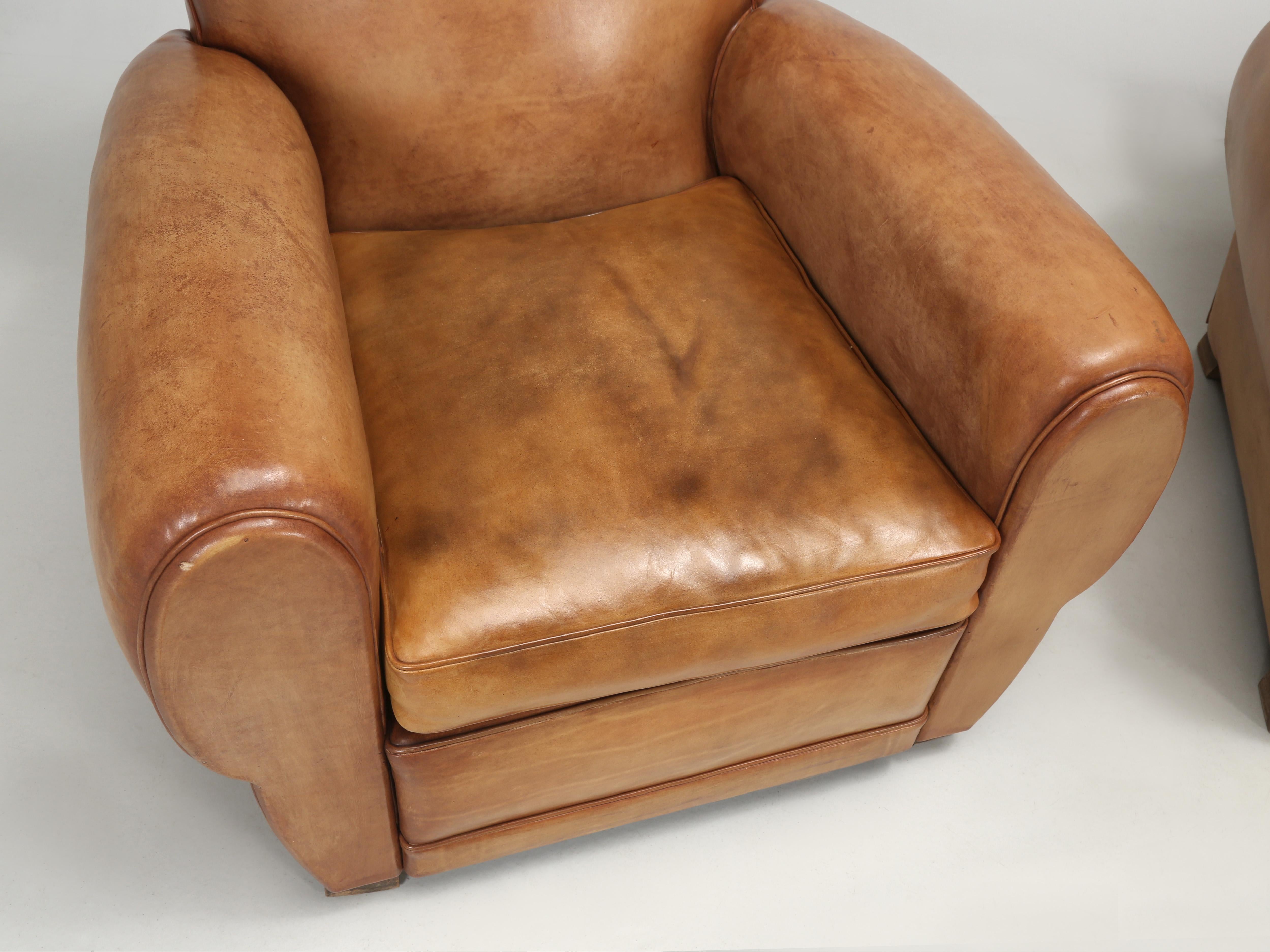 French Leather Club Chairs Completely Restored Horsehair Padding New Leather  In Good Condition In Chicago, IL