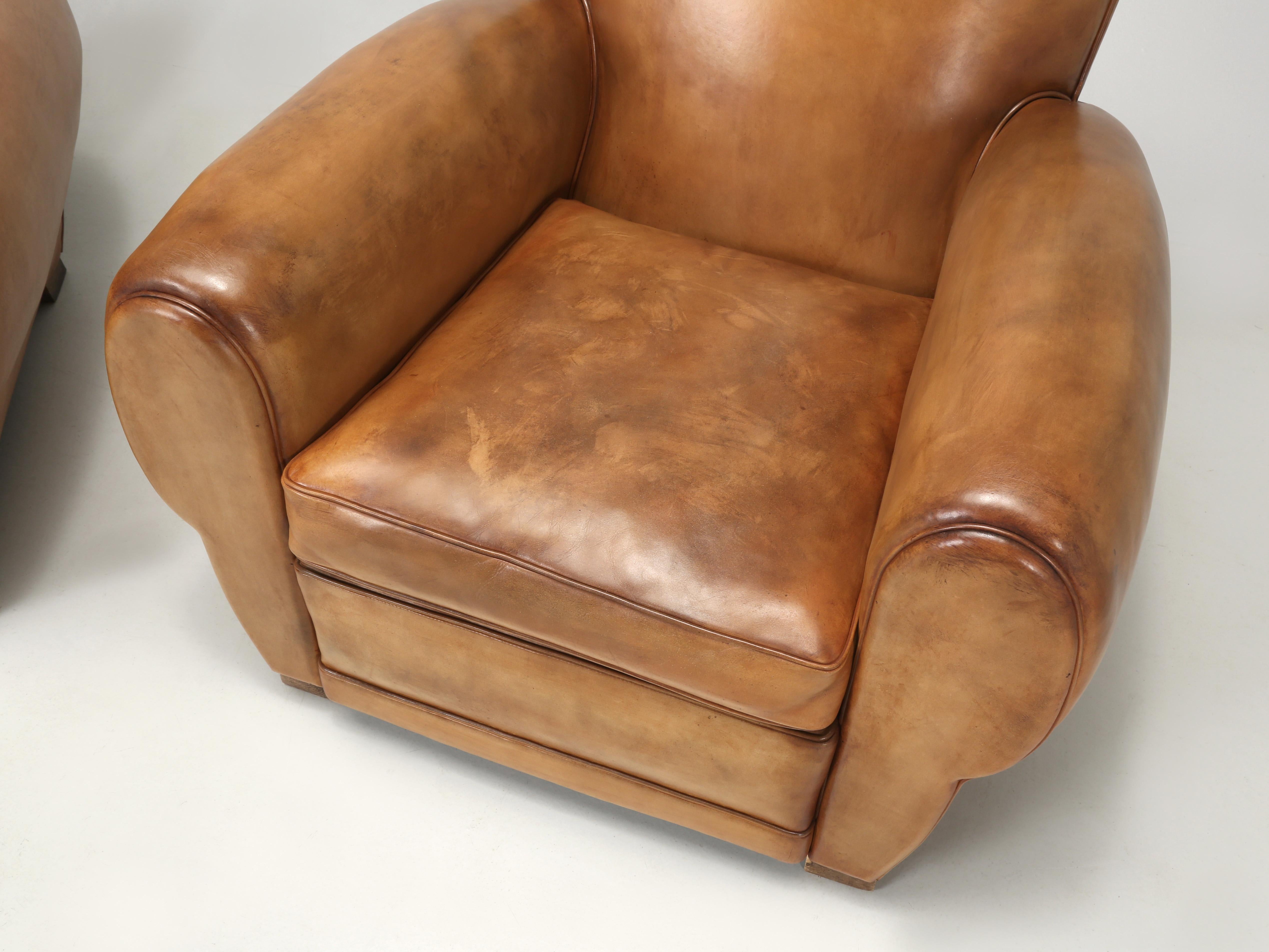 Mid-20th Century French Leather Club Chairs Completely Restored Horsehair Padding New Leather 