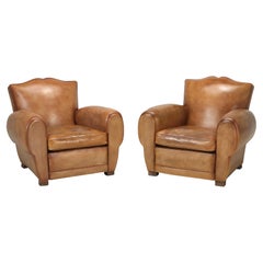 French Leather Club Chairs Completely Restored Horsehair Padding New Leather