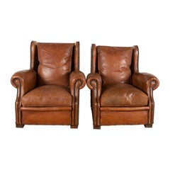 Antique French Leather Club Chairs