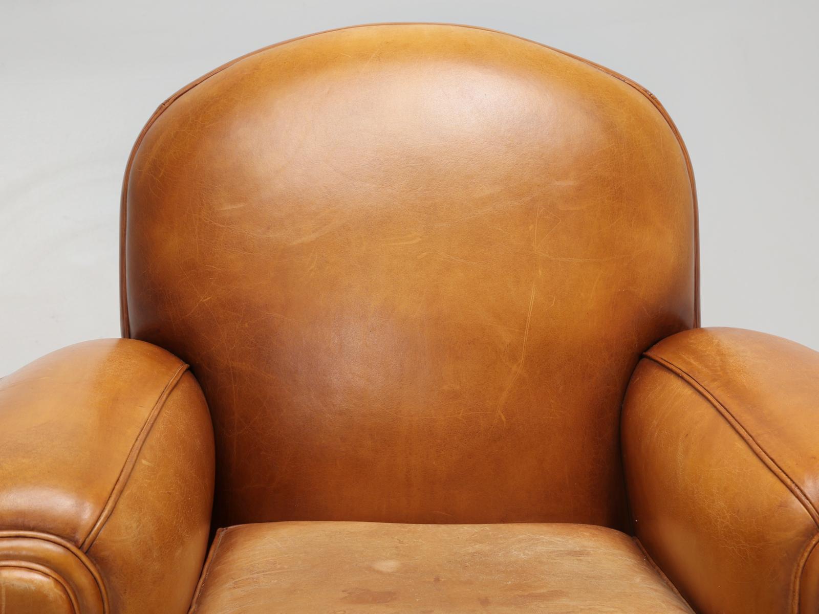 French leather club chairs, that we can safely say, that this particular pair, of French leather club chairs, are in the finest, “all original” condition, that we have seen in the last 25 years. The leather is still extremely soft and as supple, as