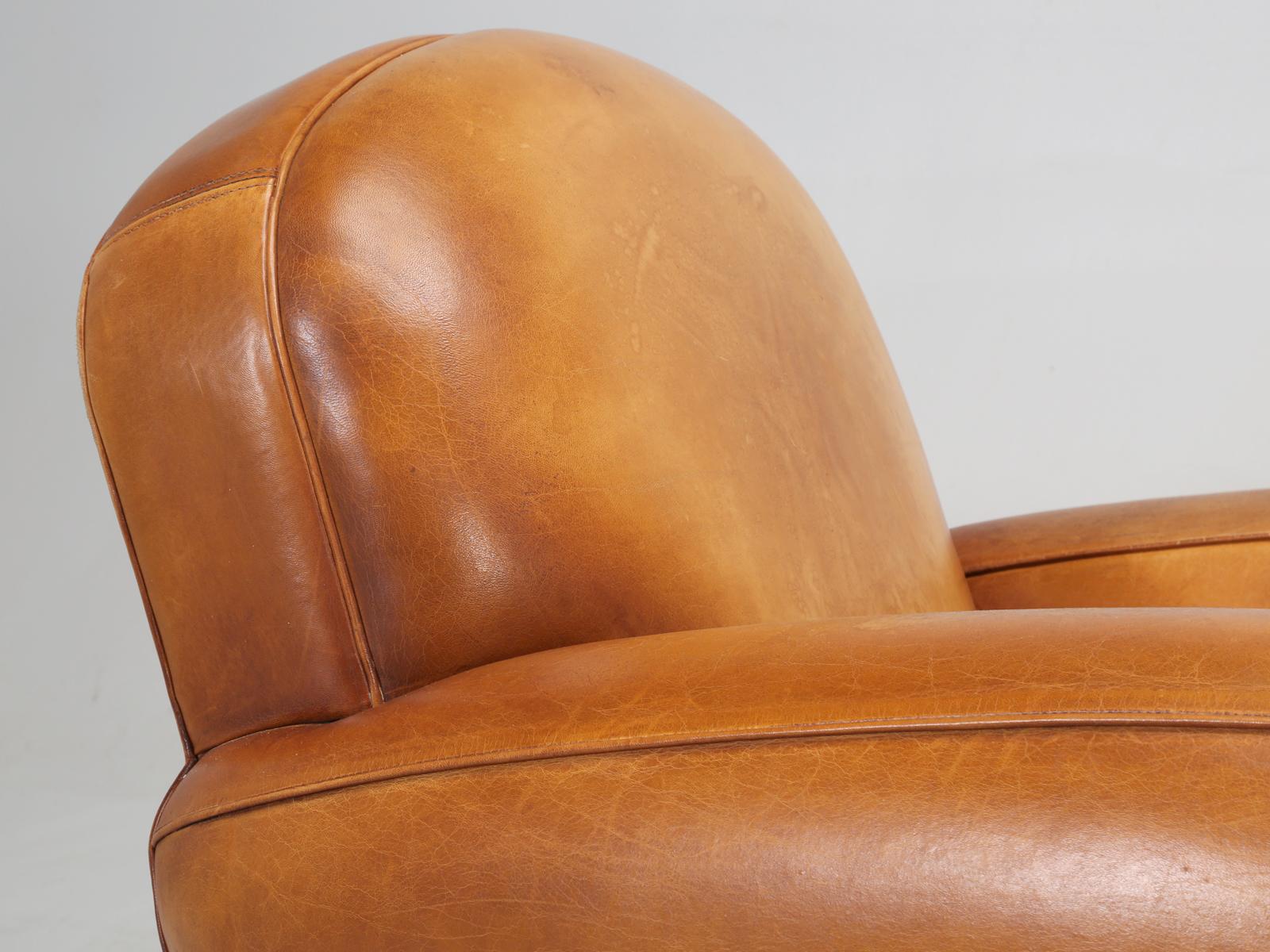 Hand-Crafted French Leather Club Chairs, in Spectacular All Original Condition