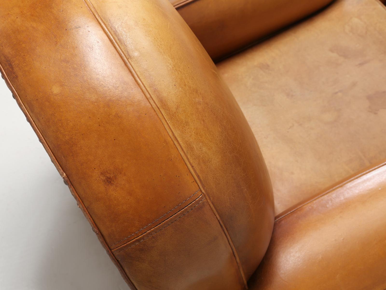 Mid-20th Century French Leather Club Chairs, in Spectacular All Original Condition